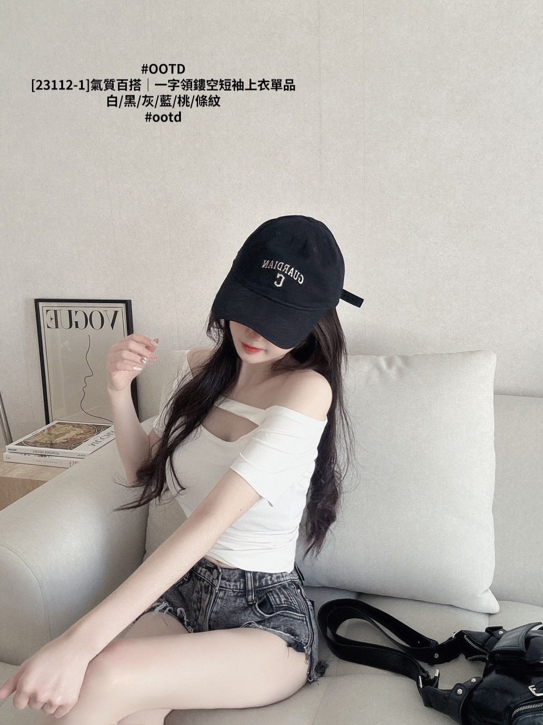 [23112-1]氣質百搭｜一字領鏤空短袖上衣單品 (2)