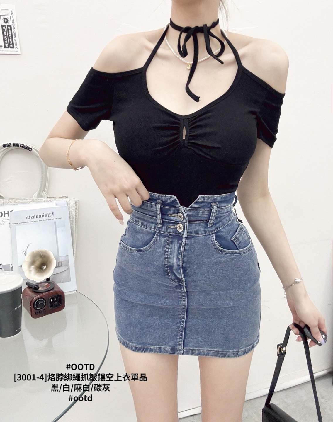 [3001-4]烙脖綁繩抓皺鏤空上衣單品 (8)