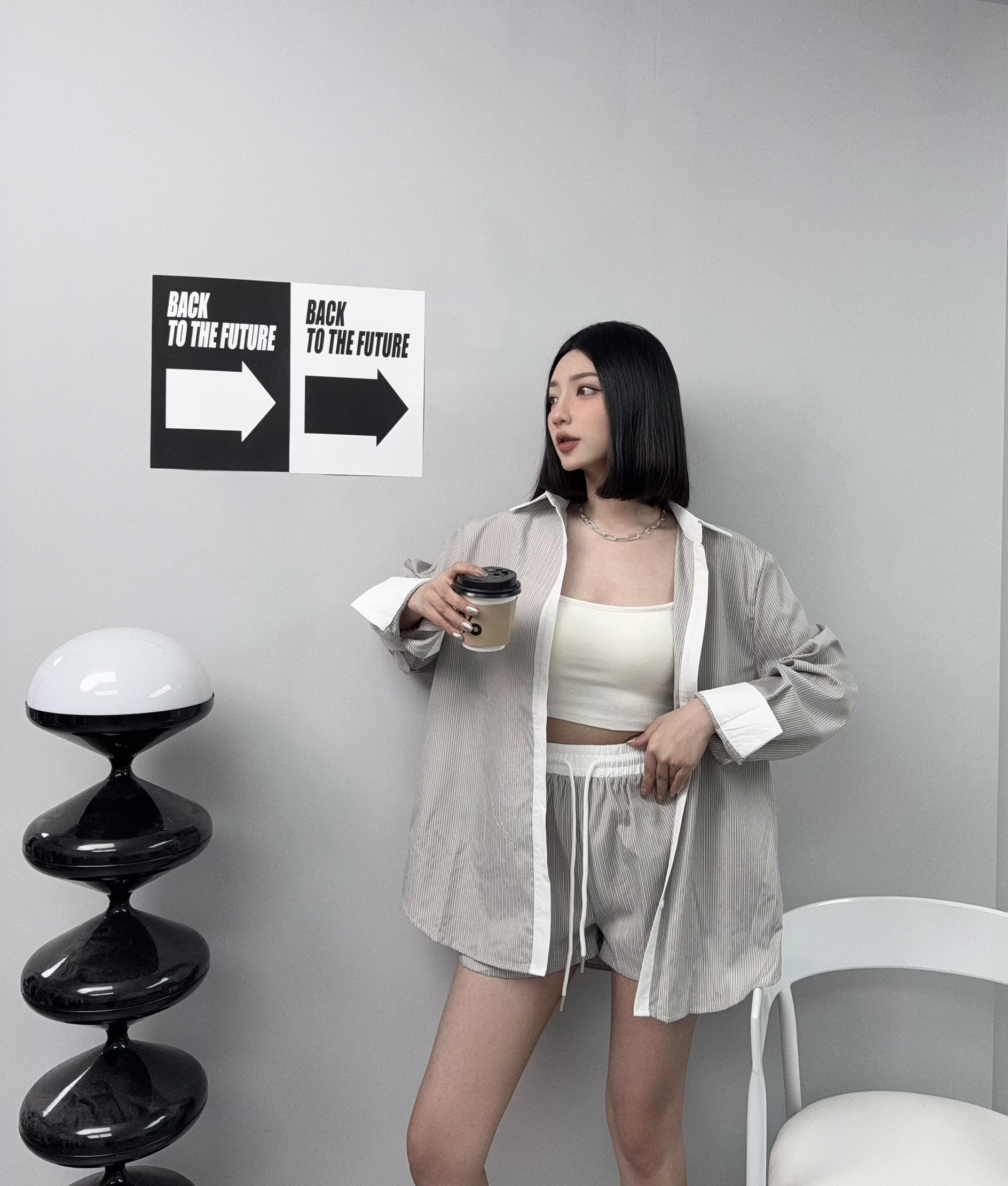 8856『選品』韓系撞色直條紋襯衫套裝 (4)