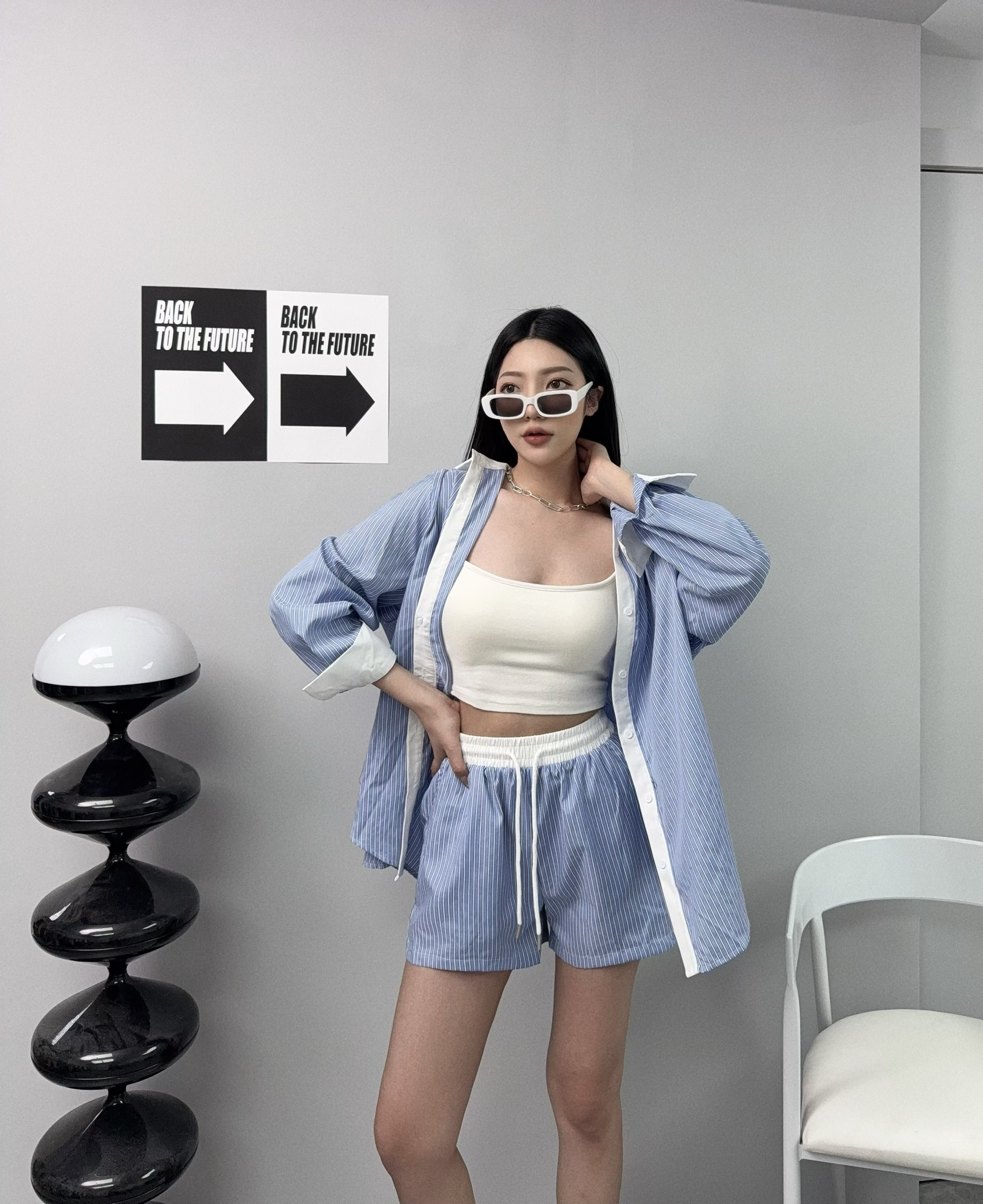 8856『選品』韓系撞色直條紋襯衫套裝 (2)