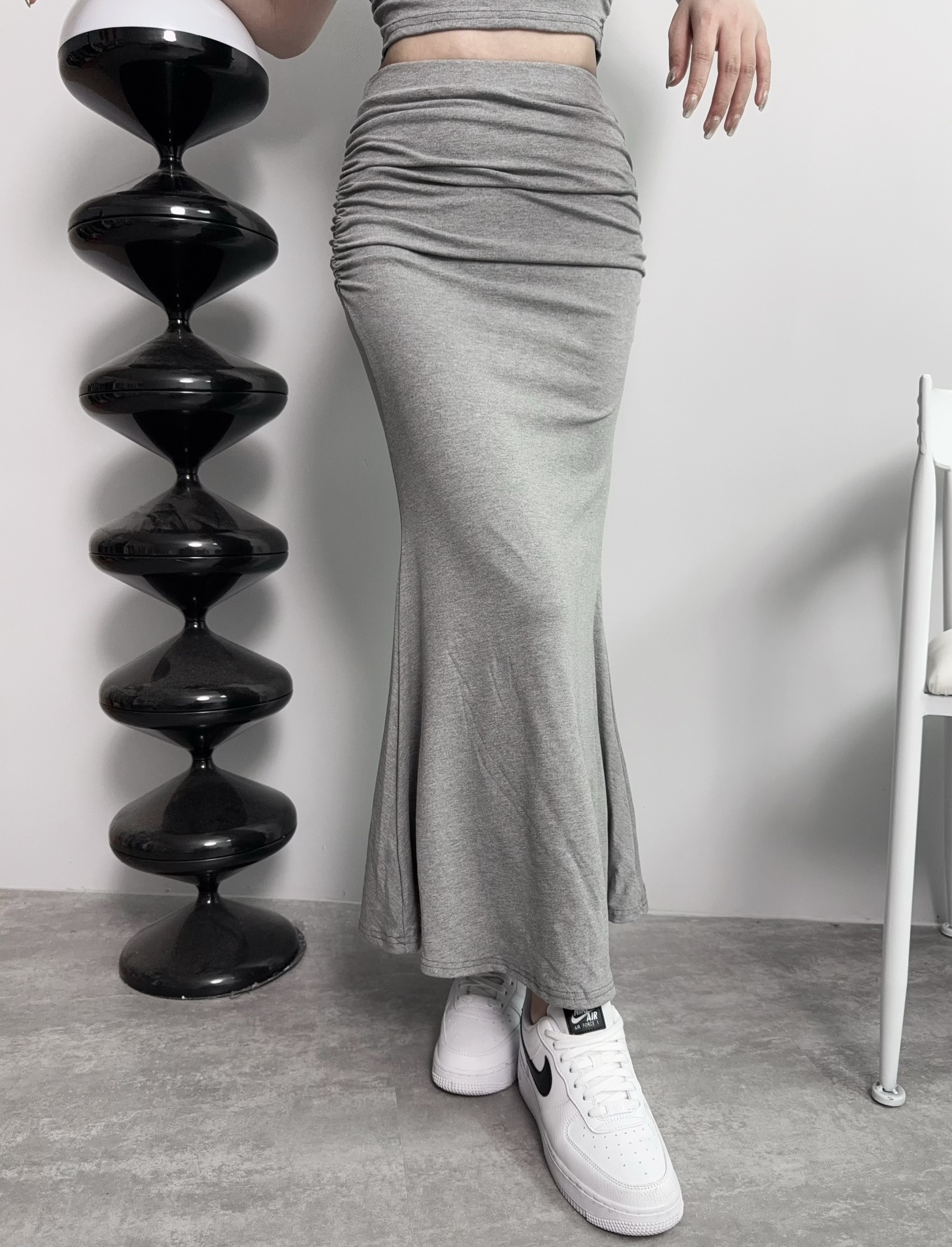 30062『選品』休閒字母短版上衣+褶皺長裙套裝 (4)