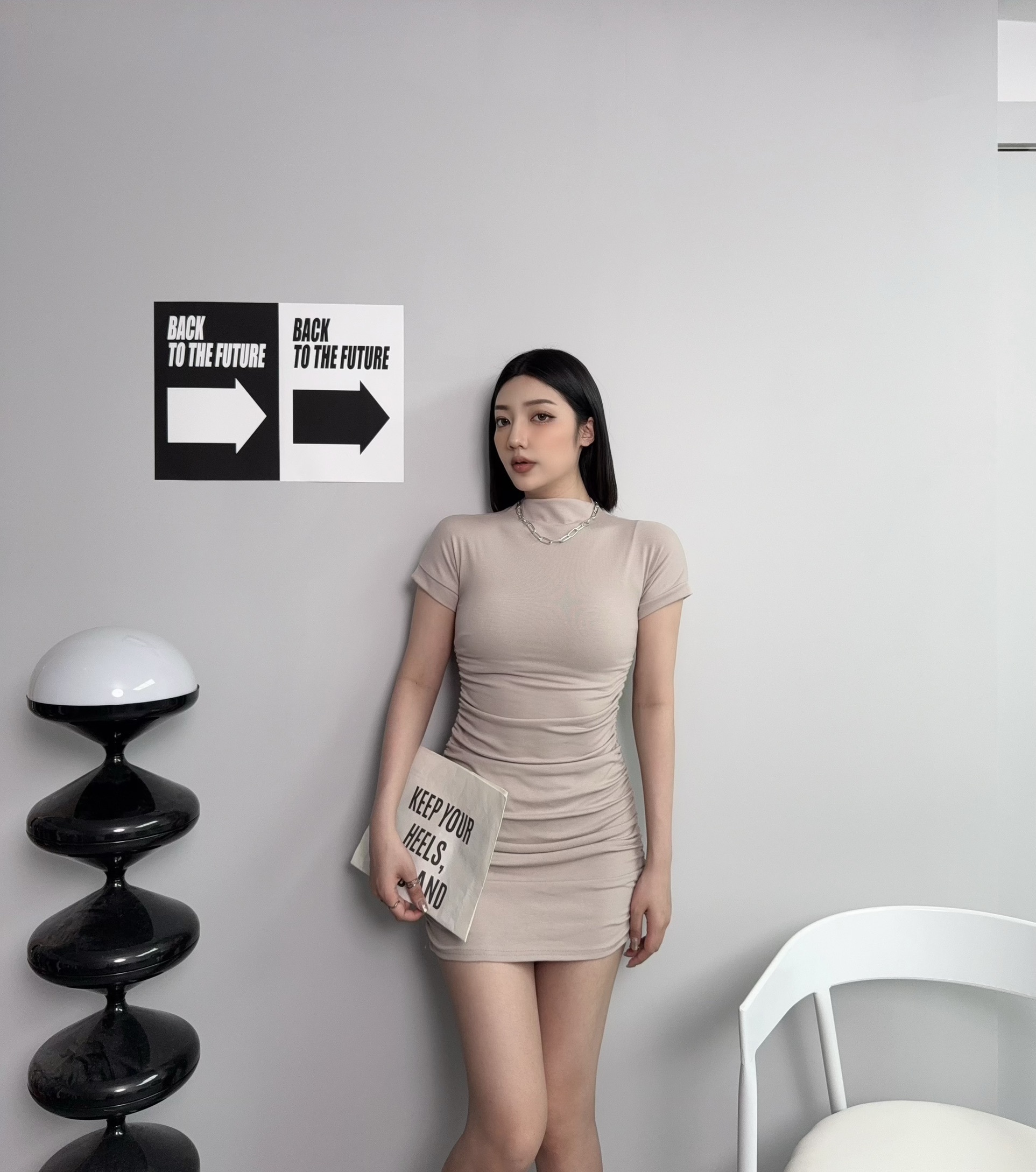 6025『選品』純欲抓皺半高領連身短裙