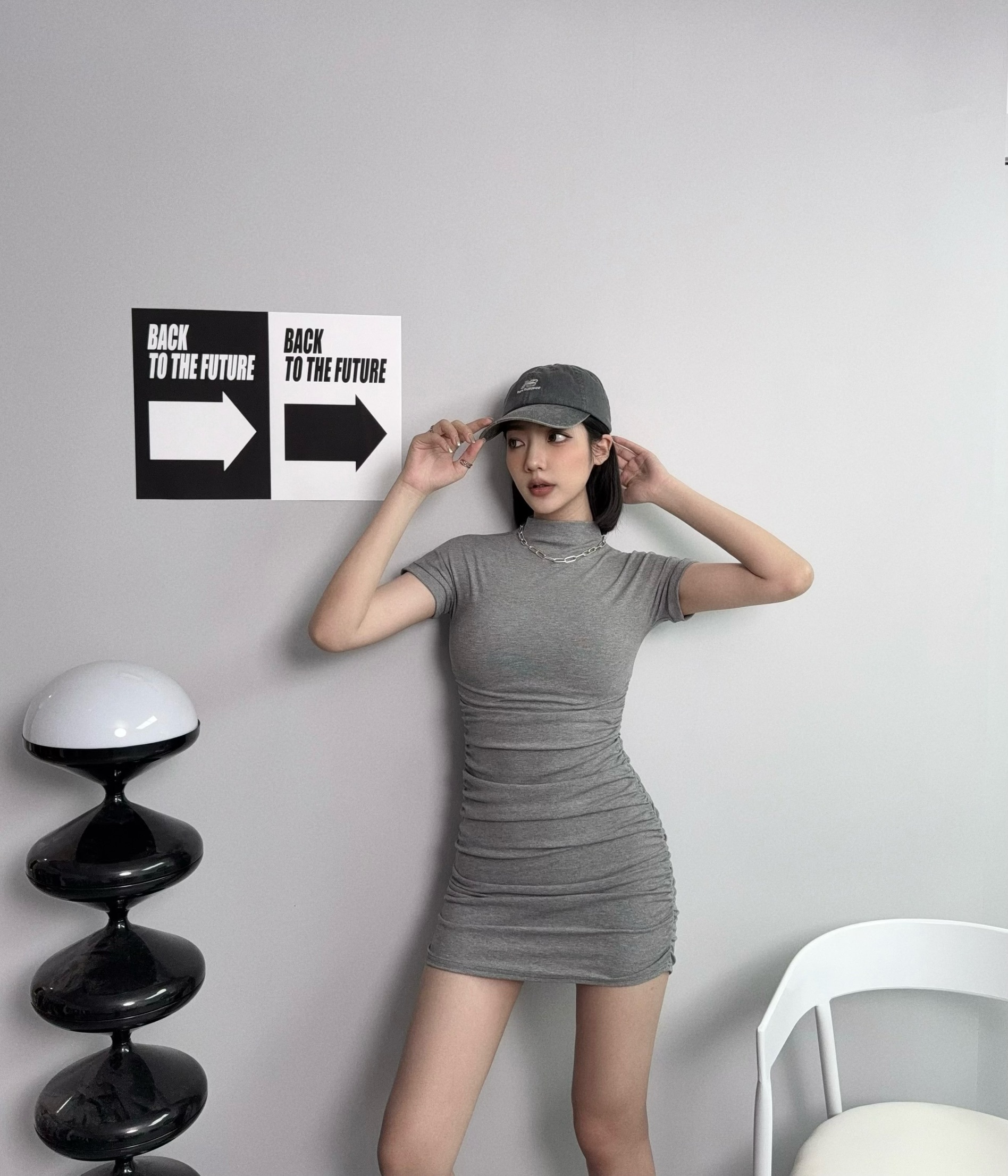 6025『選品』純欲抓皺半高領連身短裙 (4)