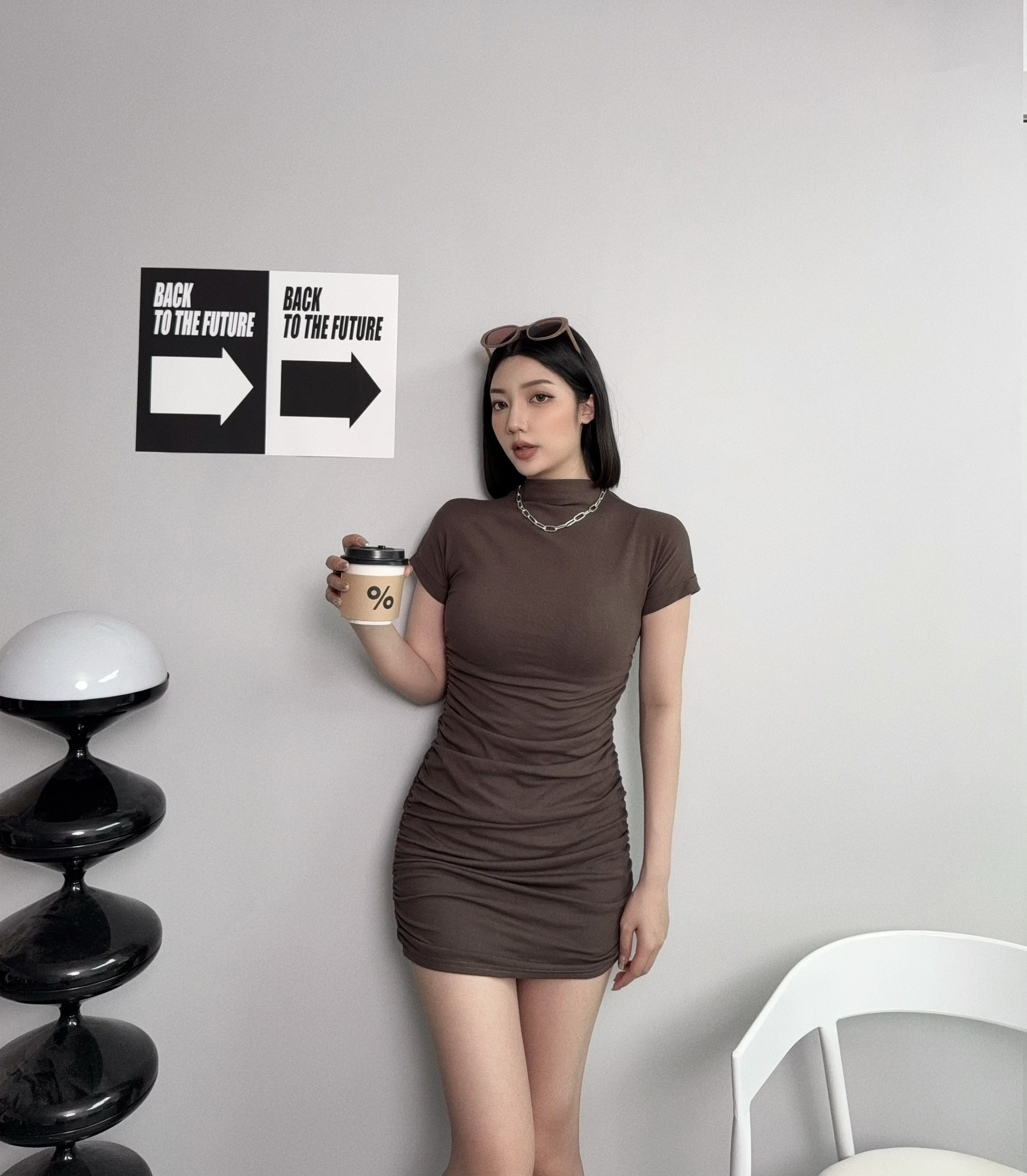 6025『選品』純欲抓皺半高領連身短裙 (3)