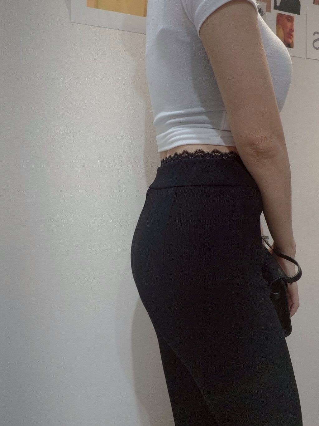 #9926蕾絲小花邊西料微喇褲 (5)