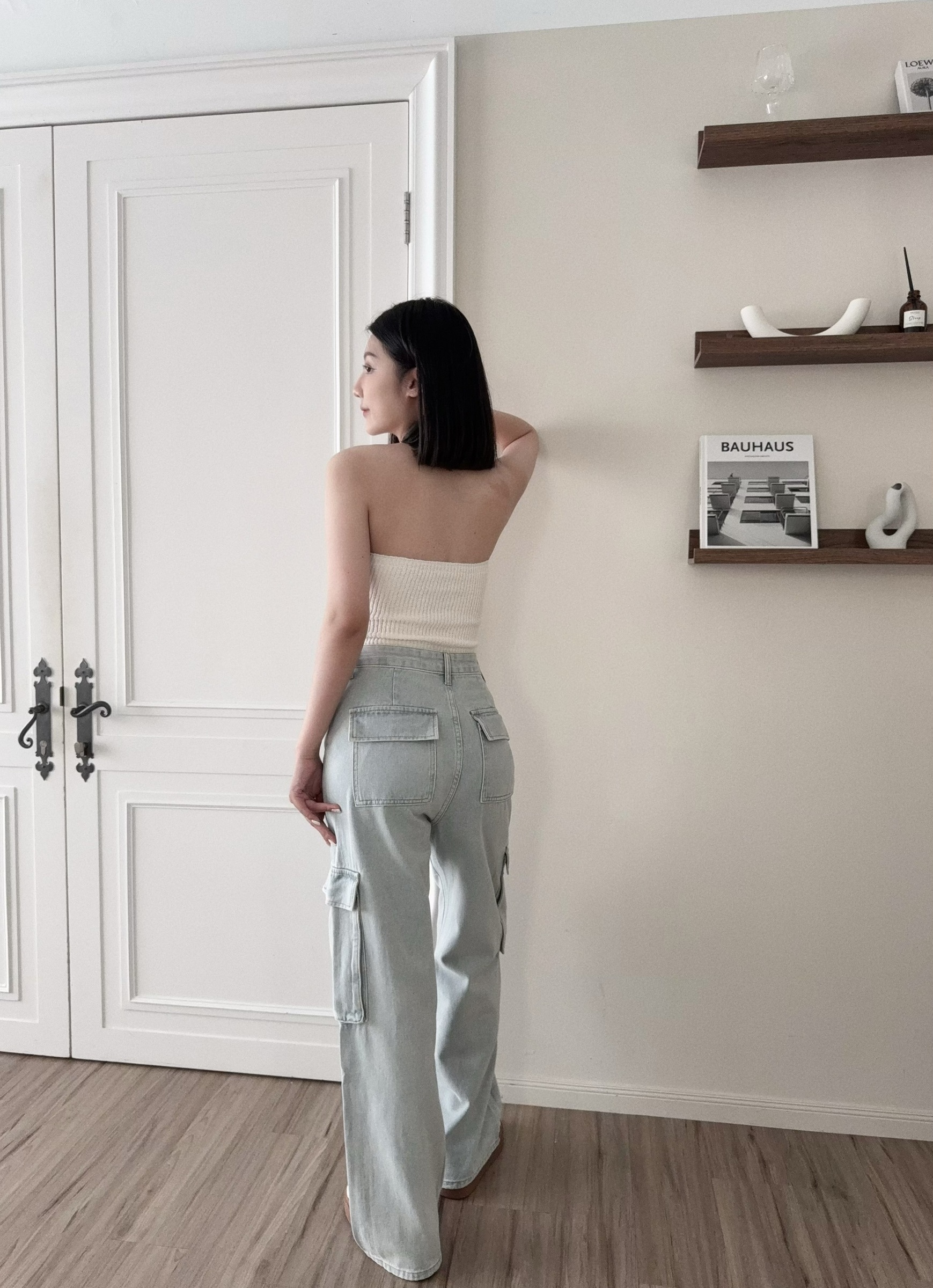 #8726『選品』工裝寬鬆淺色牛仔長褲 (4)