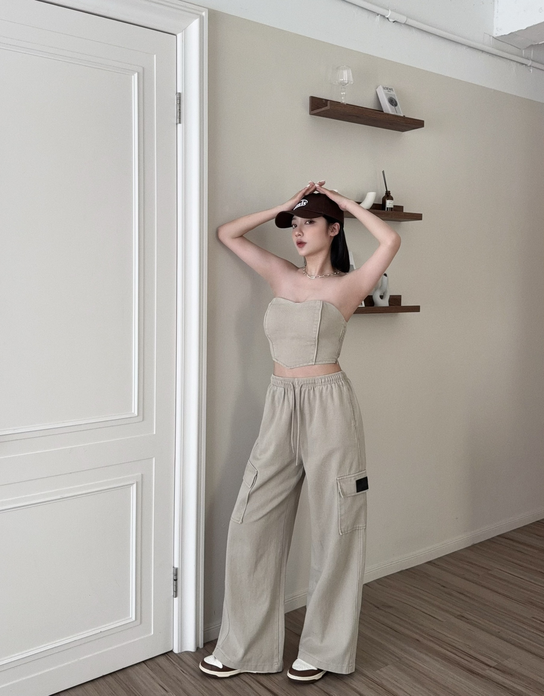 5475『訂製款』桃心領牛仔背心+工裝標籤長褲