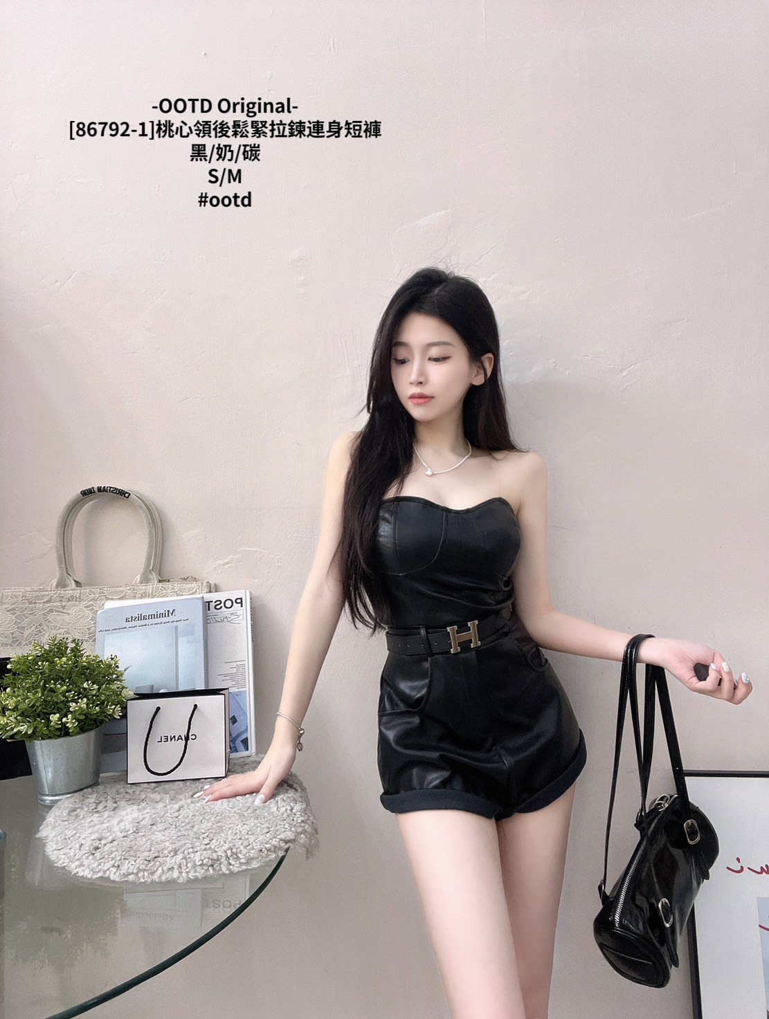 [86792-1]桃心領後鬆緊拉鍊連身短褲 (6)