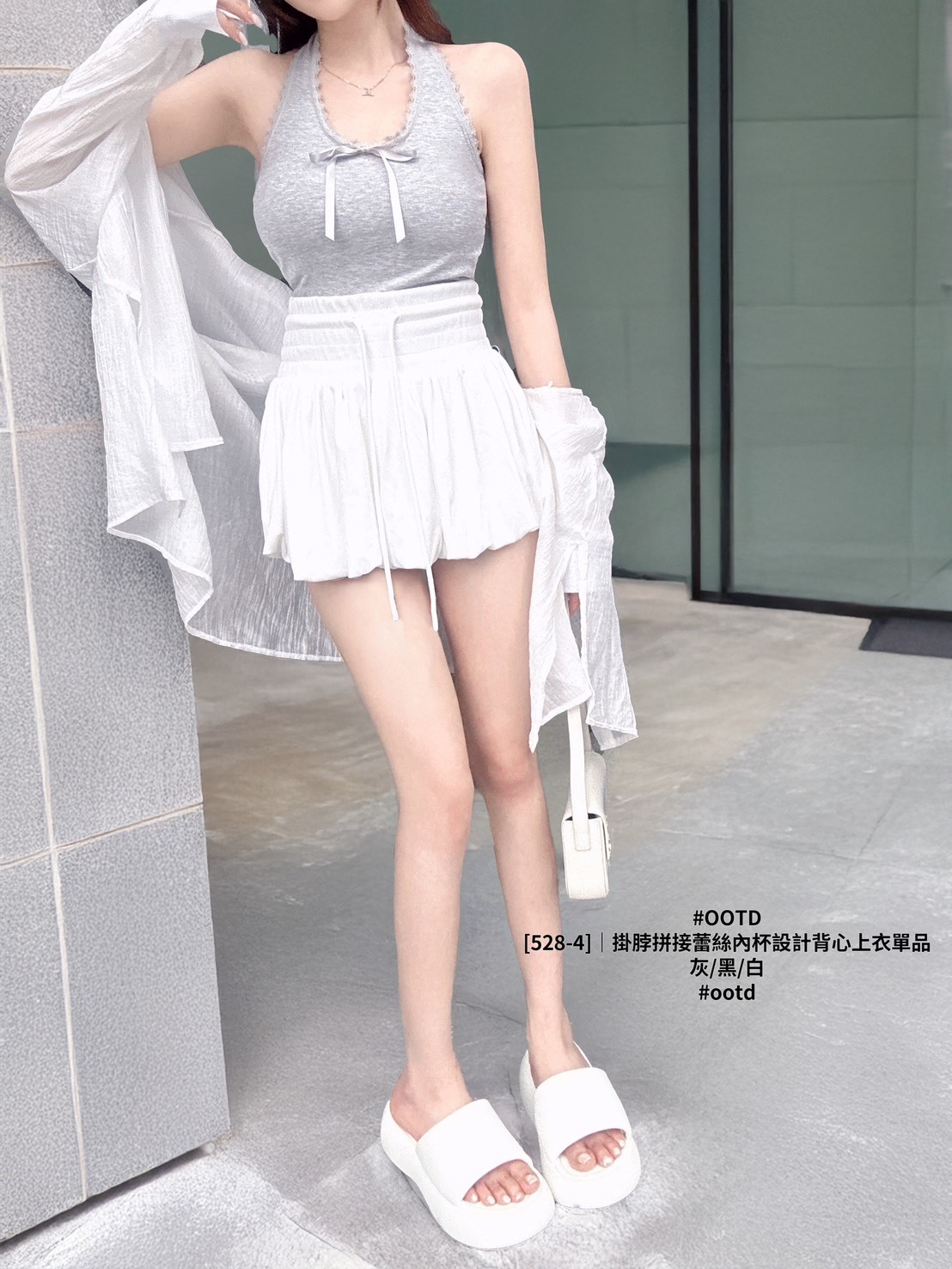 [528-4]｜掛脖拼接蕾絲內杯設計背心上衣單品 (4)