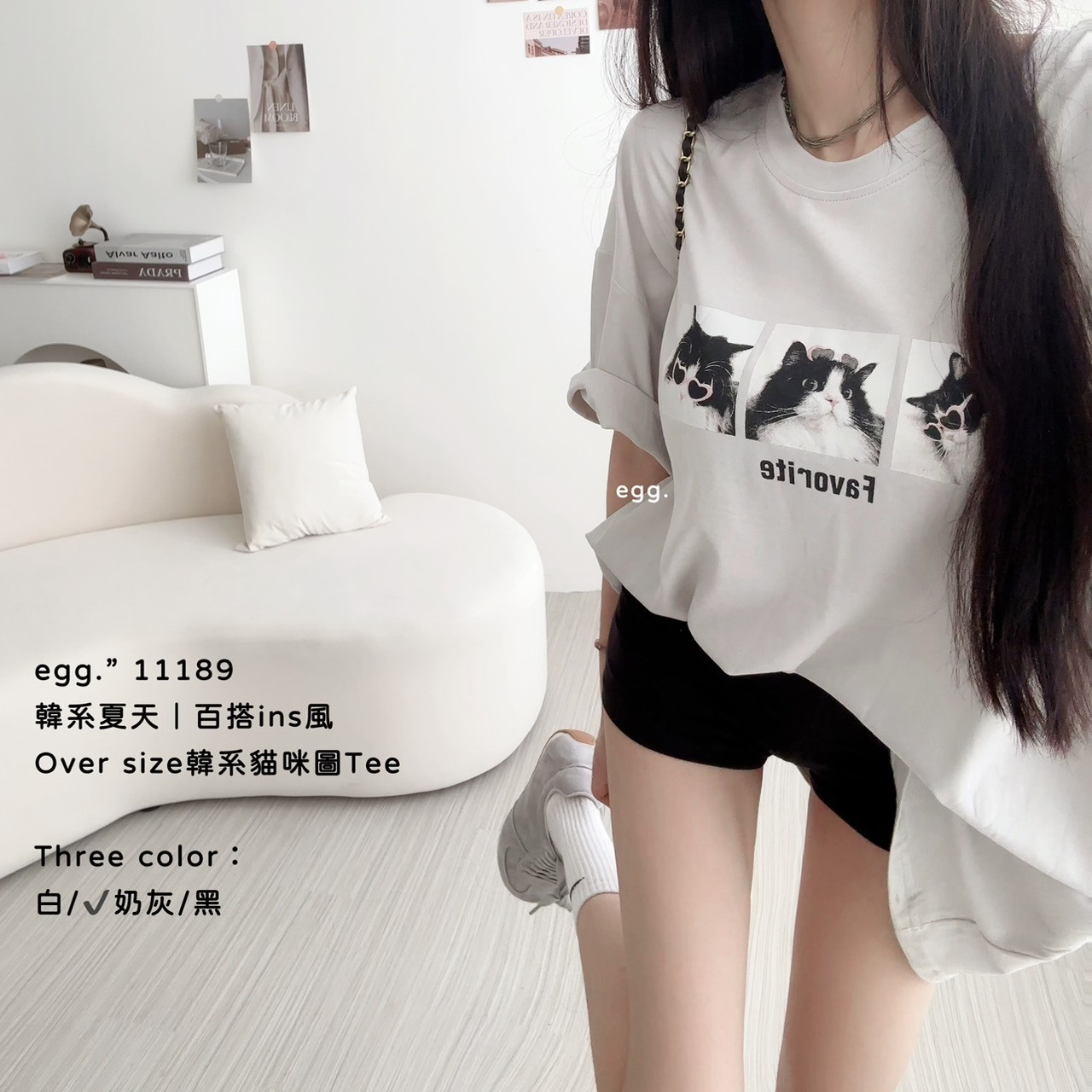 11189韓系夏天｜百搭ins風Over size韓系貓咪圖Tee (3)