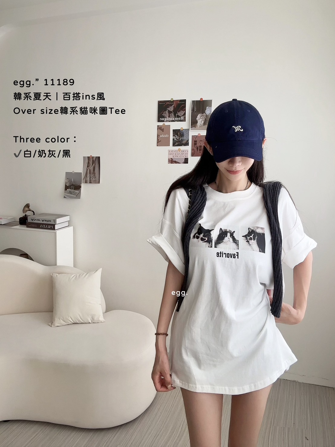 11189韓系夏天｜百搭ins風Over size韓系貓咪圖Tee (2)