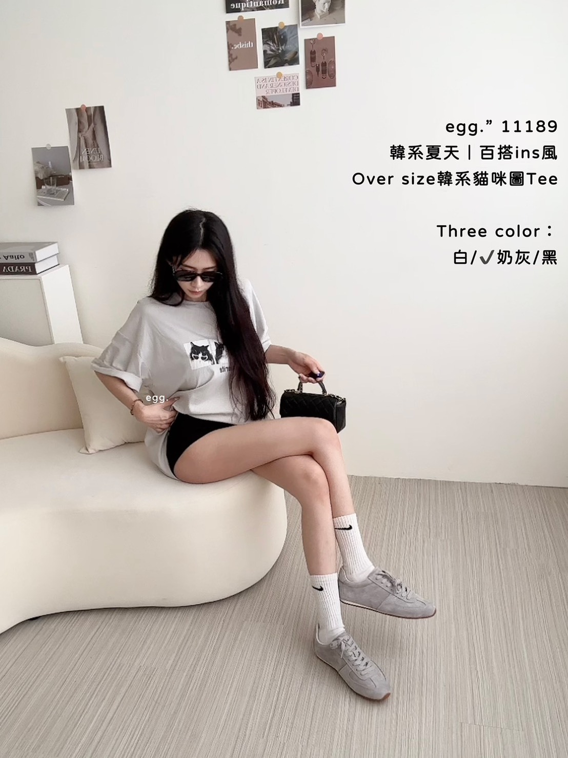 11189韓系夏天｜百搭ins風Over size韓系貓咪圖Tee (4)