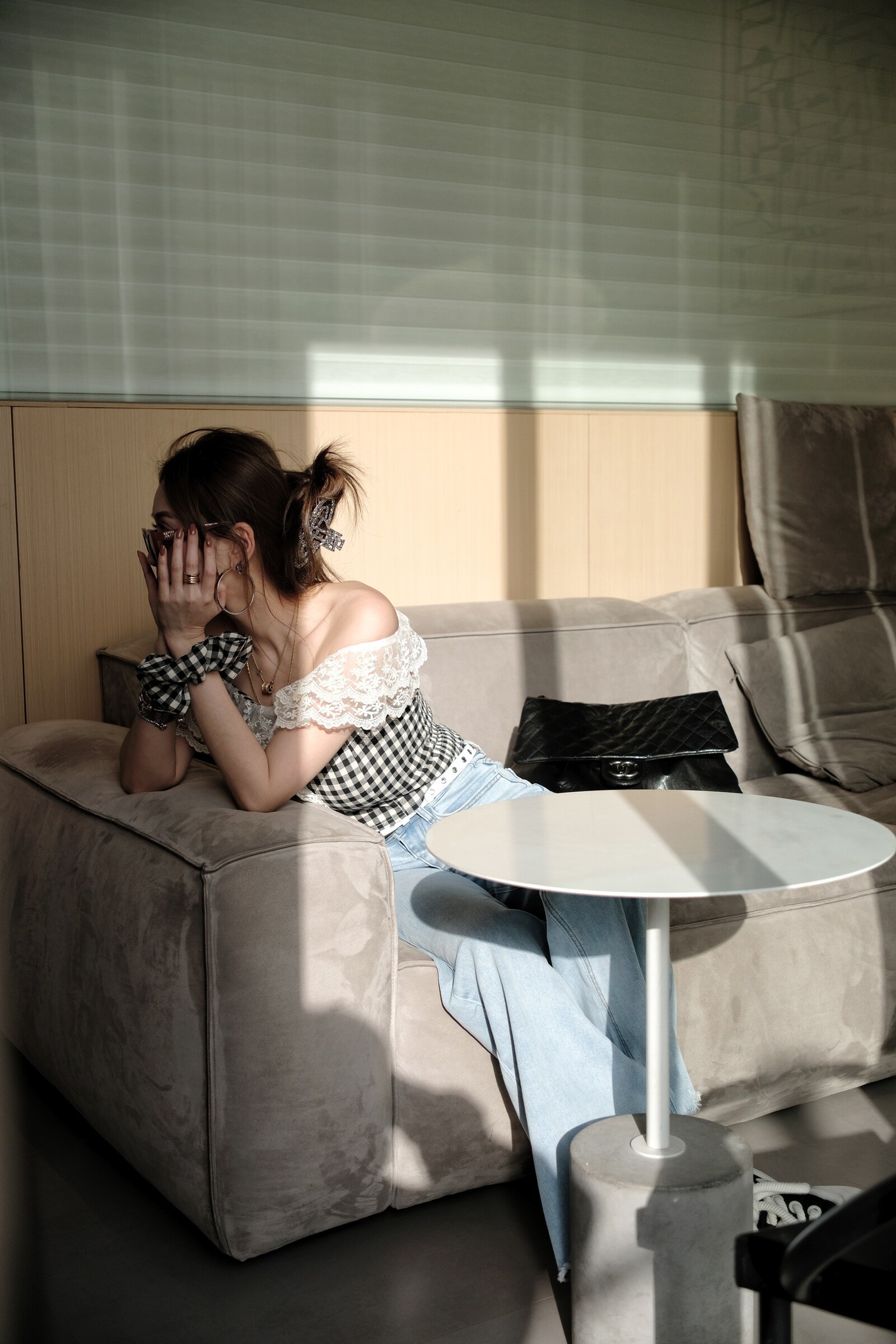 ｜202504017｜🔍上衣系列#576Ins風蕾絲格紋小衫 (10)