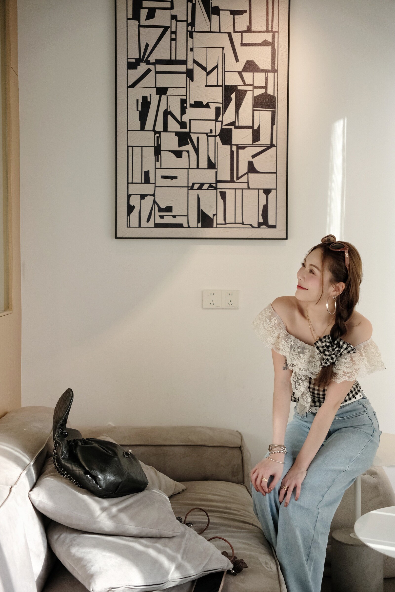 ｜202504017｜🔍上衣系列#576Ins風蕾絲格紋小衫 (8)