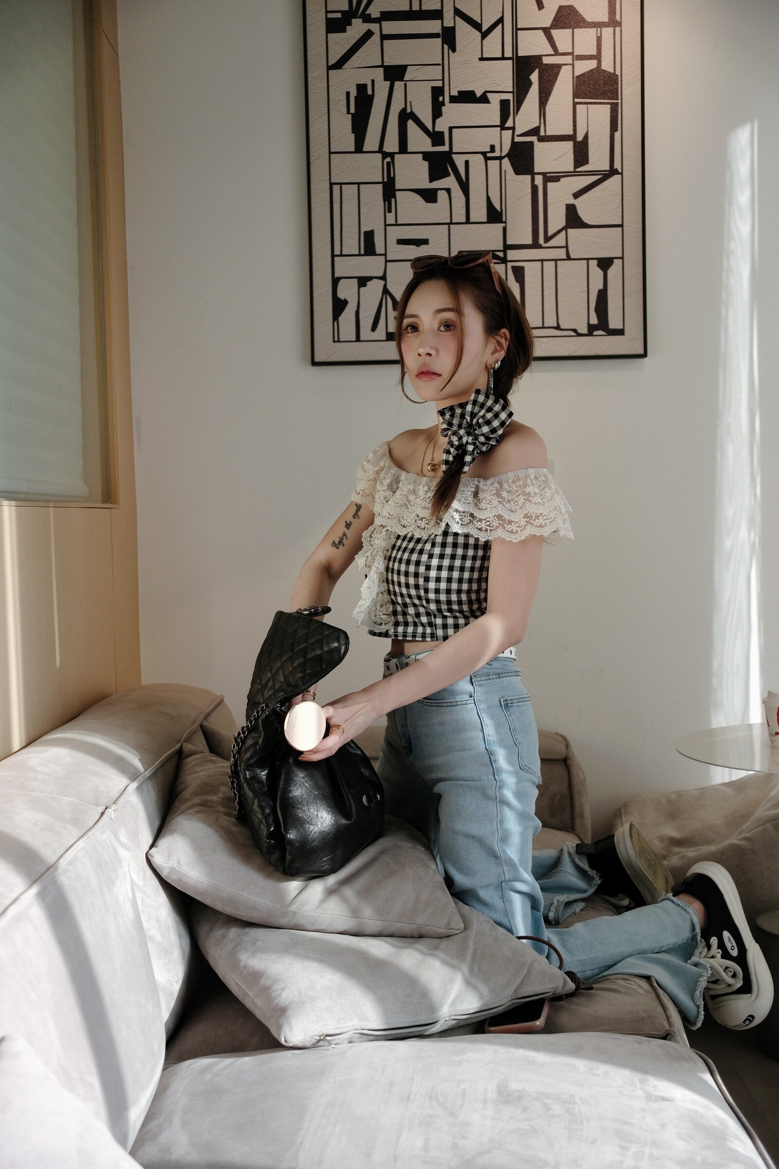 ｜202504017｜🔍上衣系列#576Ins風蕾絲格紋小衫 (7)