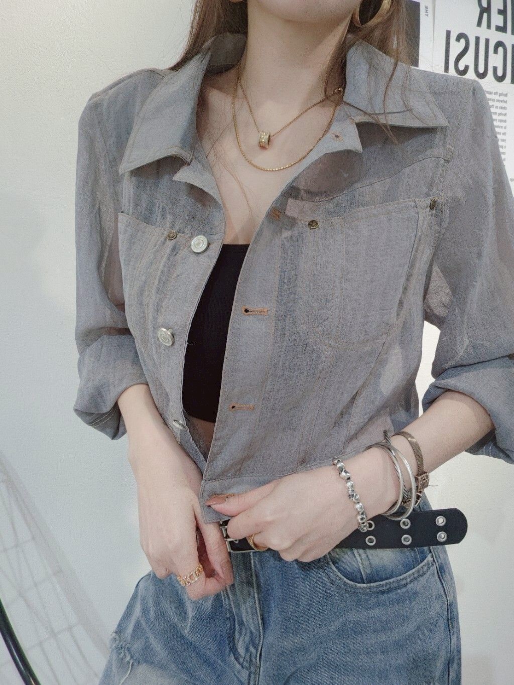 #6276 ｜202504024｜🔍襯衫系列#6276髮絲紋透膚襯衫