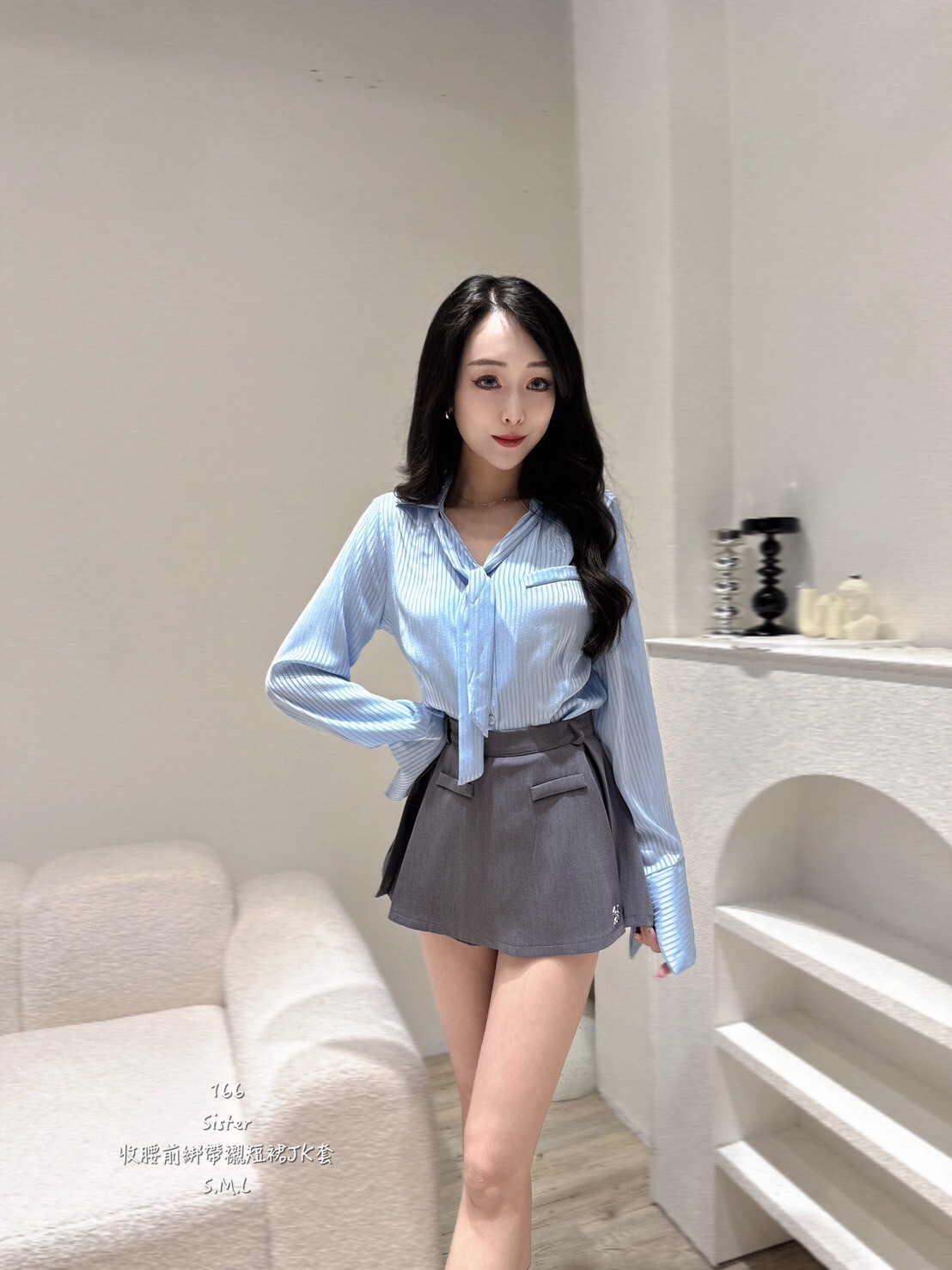 166收腰前綁帶襯短裙JK套