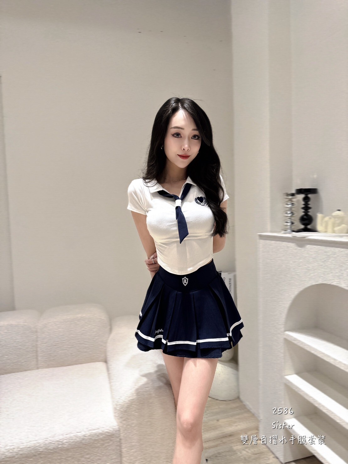 2586雙層百褶水手服套裝 (3)