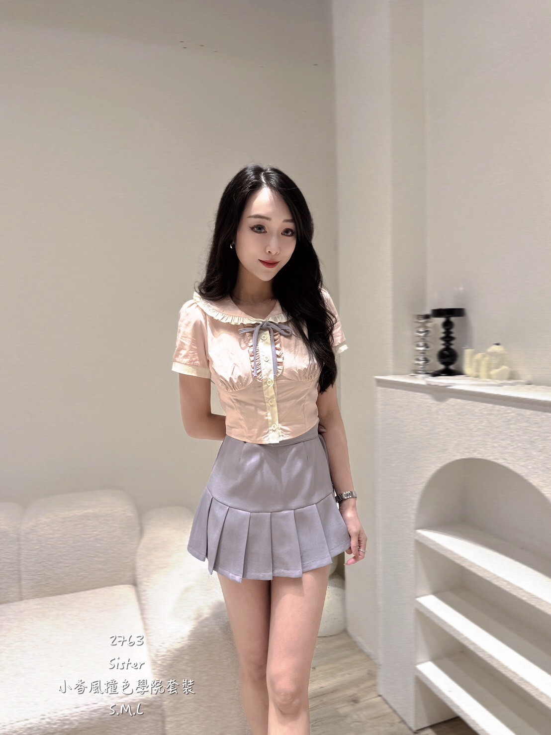 2763小香風撞色學院風套裝 (2)