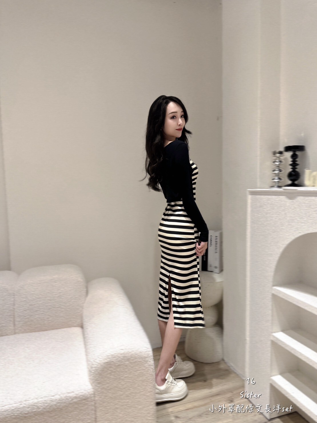 16小外罩配條紋長洋set (4)