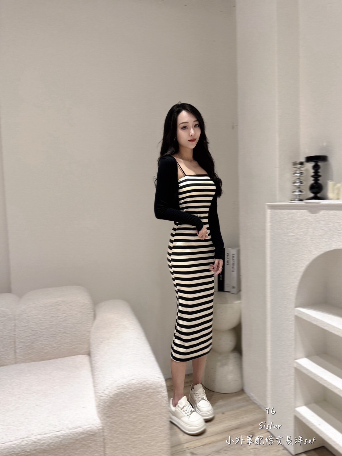 16小外罩配條紋長洋set (3)
