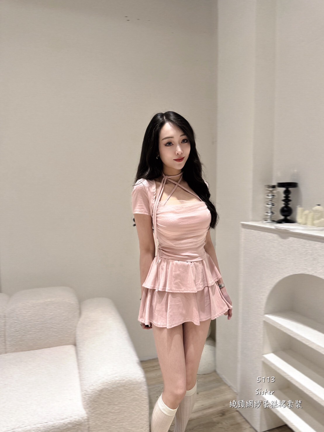 5113繞頸網紗蛋糕裙套裝 (4)