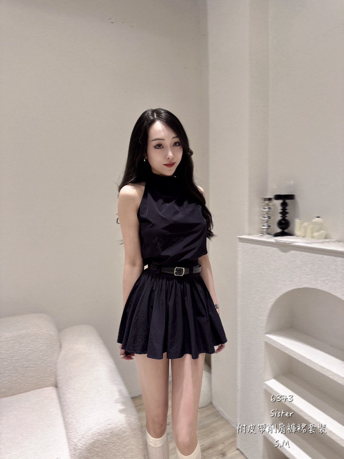 6373附皮帶削肩褲裙套裝