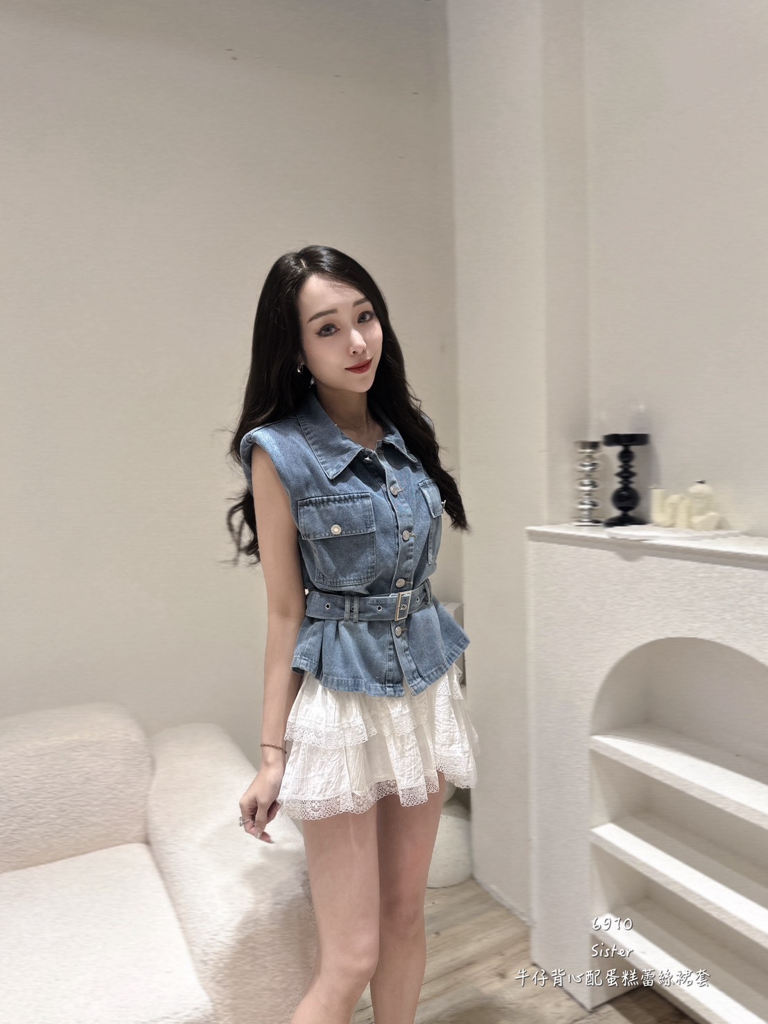 6910𝑺𝑰𝑺𝑻𝑬𝑹牛仔背心配蕾絲裙套裝 (2)
