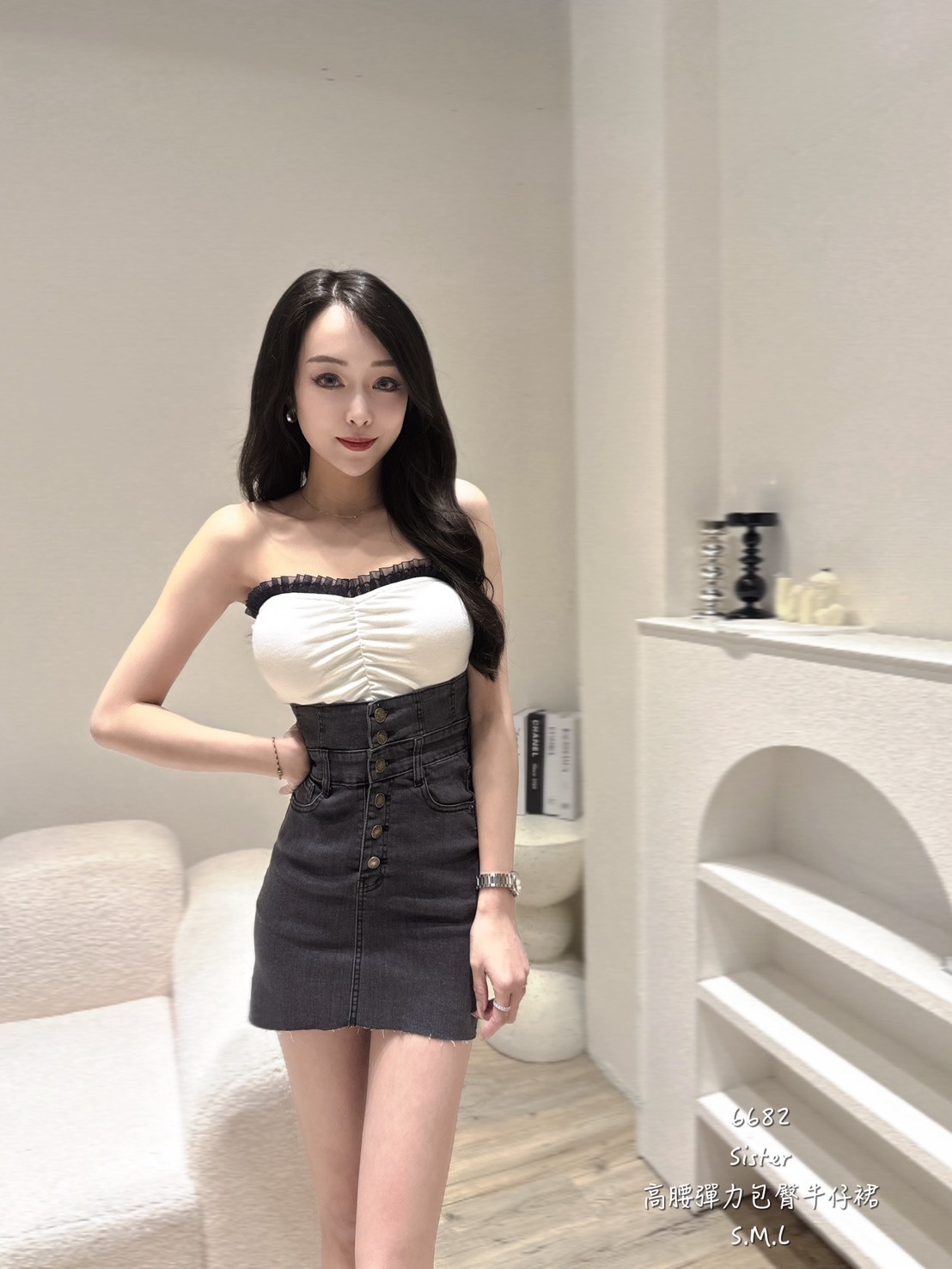 6682𝑺𝑰𝑺𝑻𝑬𝑹高腰彈力包臀牛仔裙 (2)