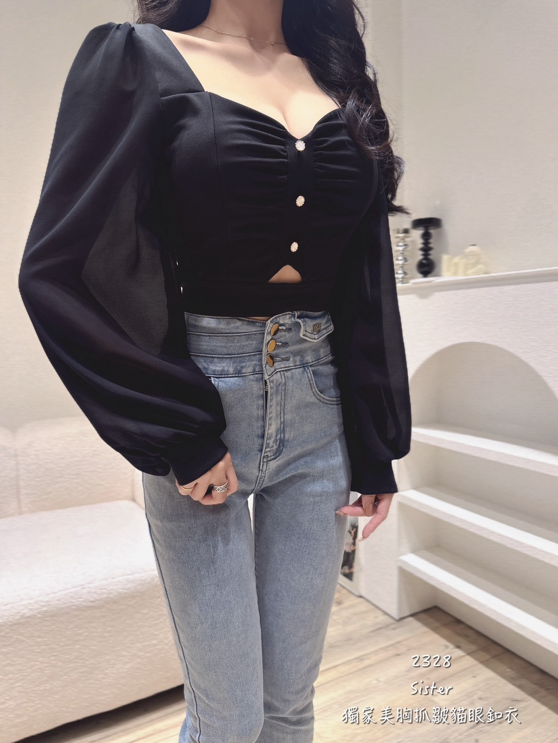 2328𝑺𝑰𝑺𝑻𝑬𝑹獨家美胸抓皺貓眼釦衣 (8)