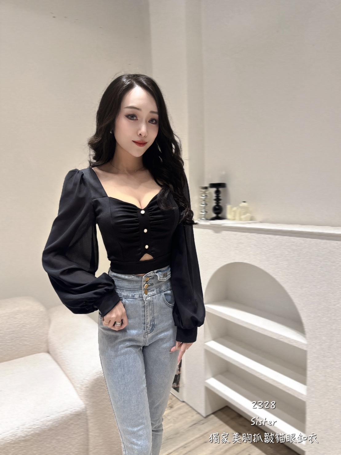 2328𝑺𝑰𝑺𝑻𝑬𝑹獨家美胸抓皺貓眼釦衣 (7)