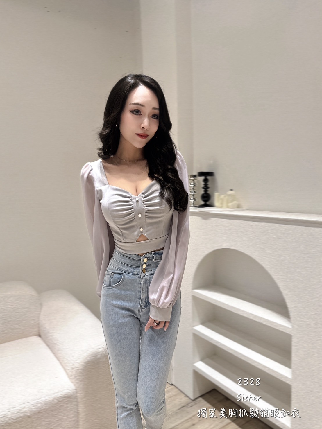 2328𝑺𝑰𝑺𝑻𝑬𝑹獨家美胸抓皺貓眼釦衣 (6)