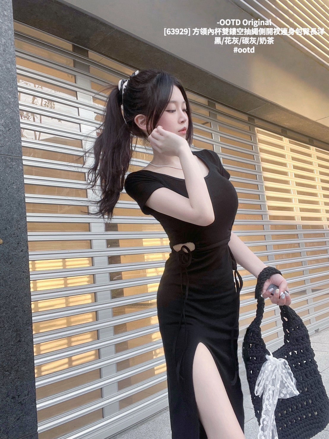 [63929] 方領內杯雙鏤空抽繩側開衩連身包臀長洋 (8)