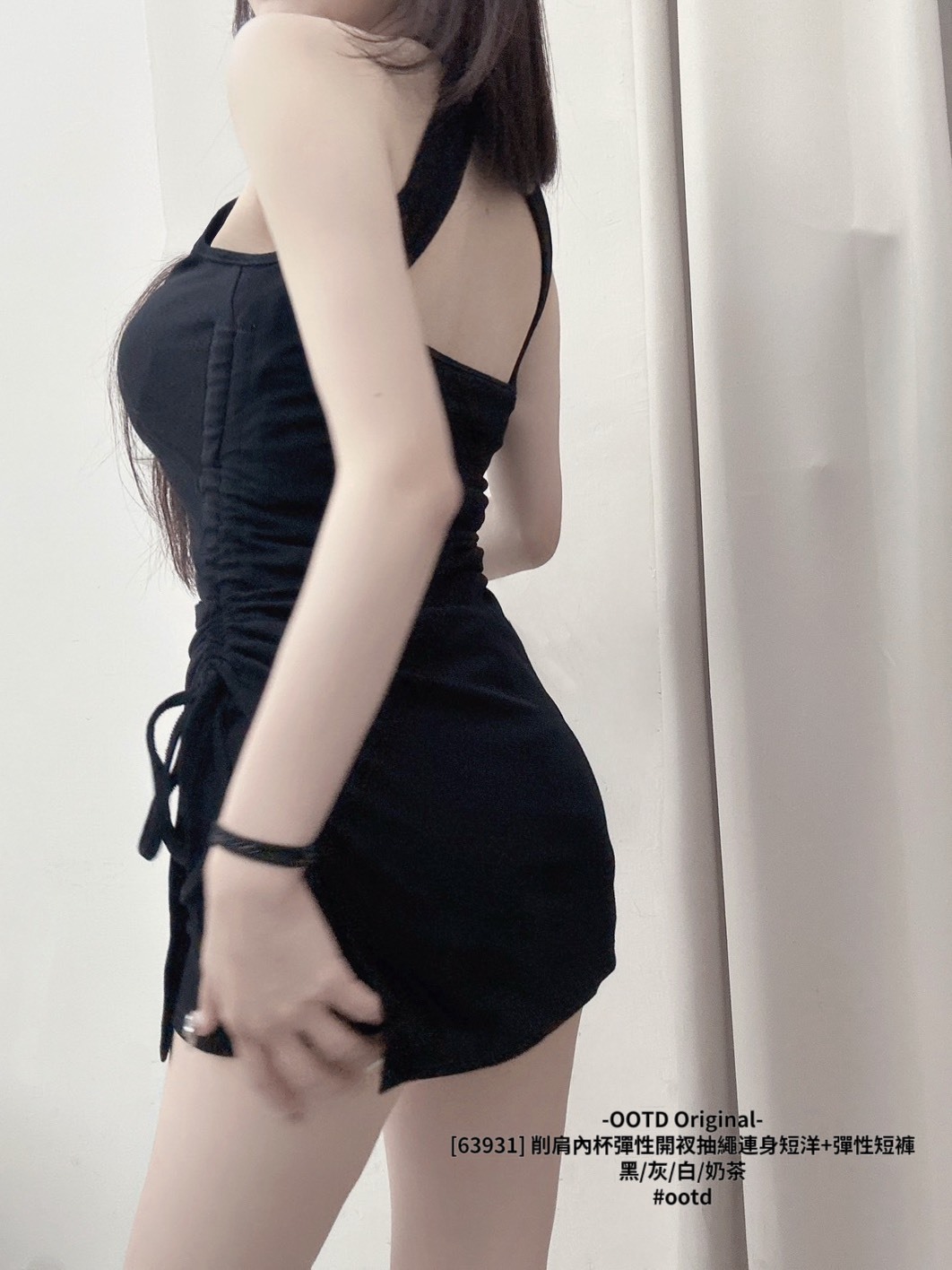 [63931] 削肩內杯彈性開衩抽繩連身短洋+彈性短褲 (6)