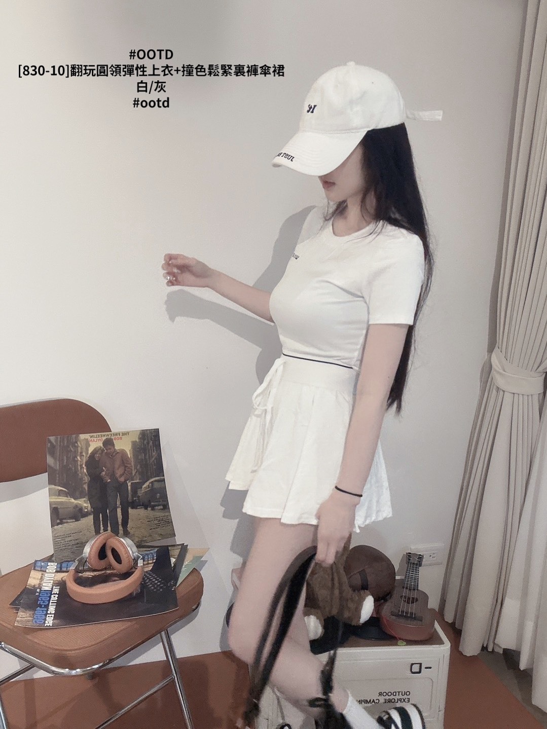 [830-10]翻玩圓領彈性上衣+撞色鬆緊裏褲傘裙 (2)