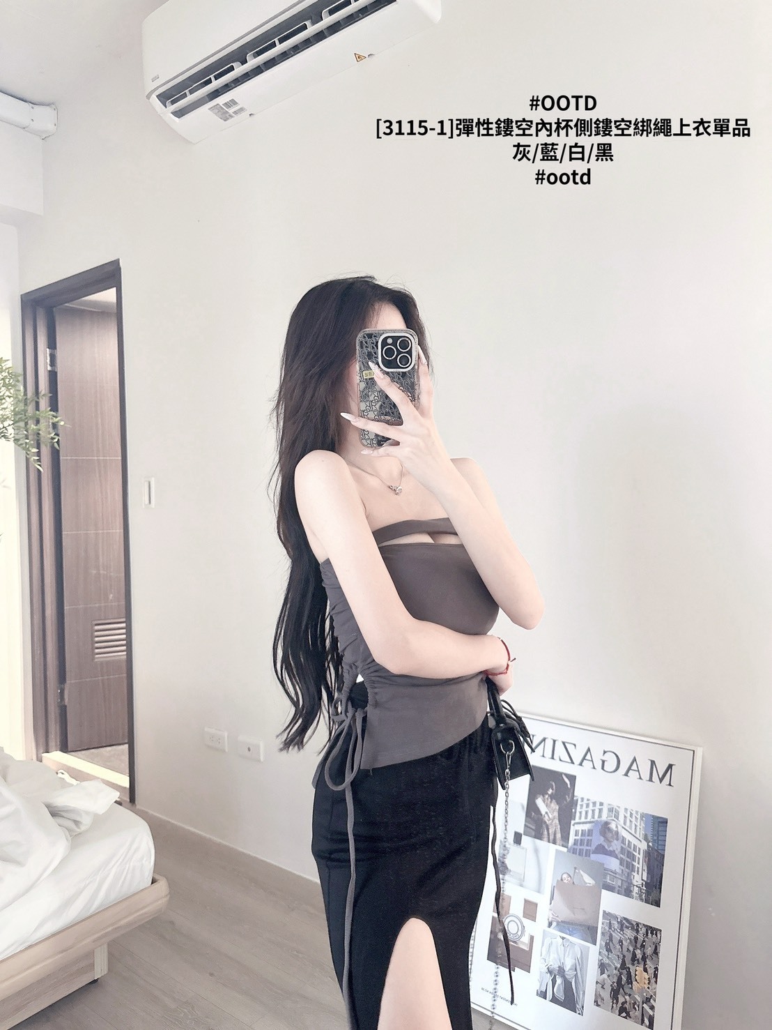 [3115-1]彈性鏤空內杯側鏤空綁繩上衣單品 (4)