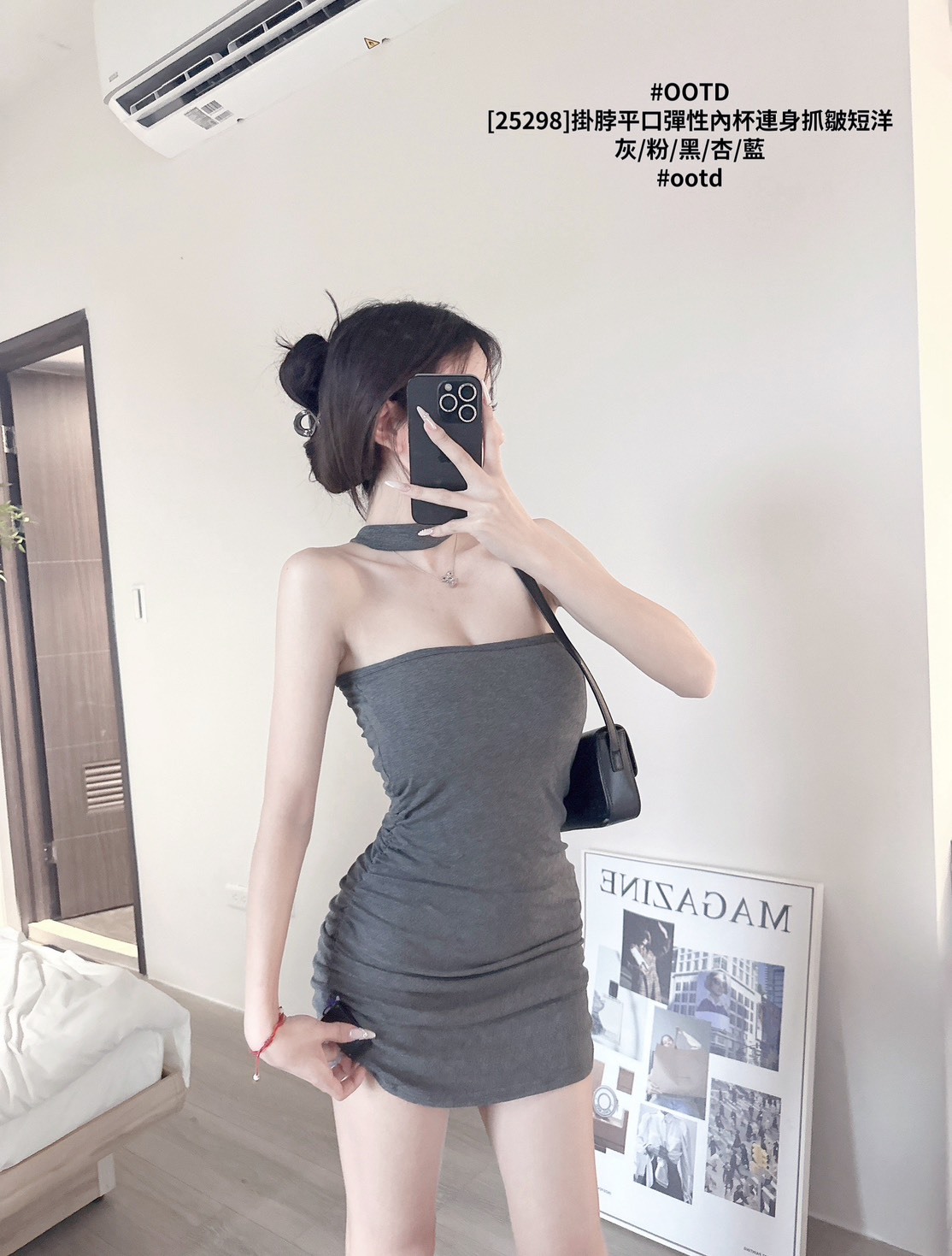 [25298]掛脖平口彈性內杯連身抓皺短洋 (7)