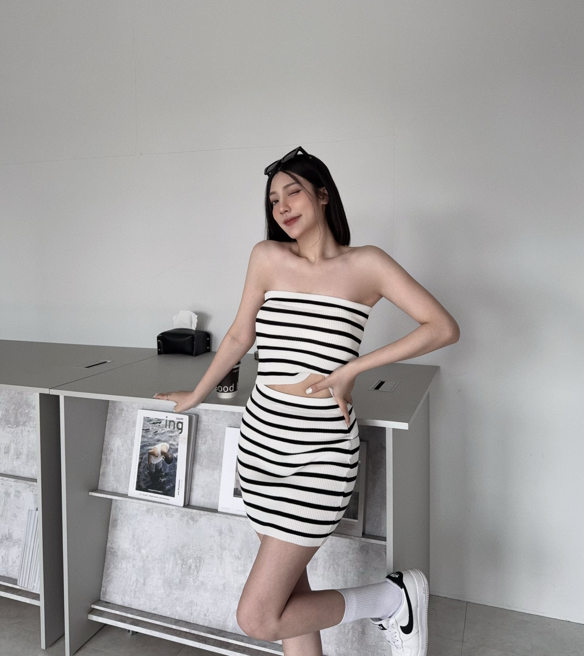 458『選品』辣妹條紋針織短裙套裝 (3)