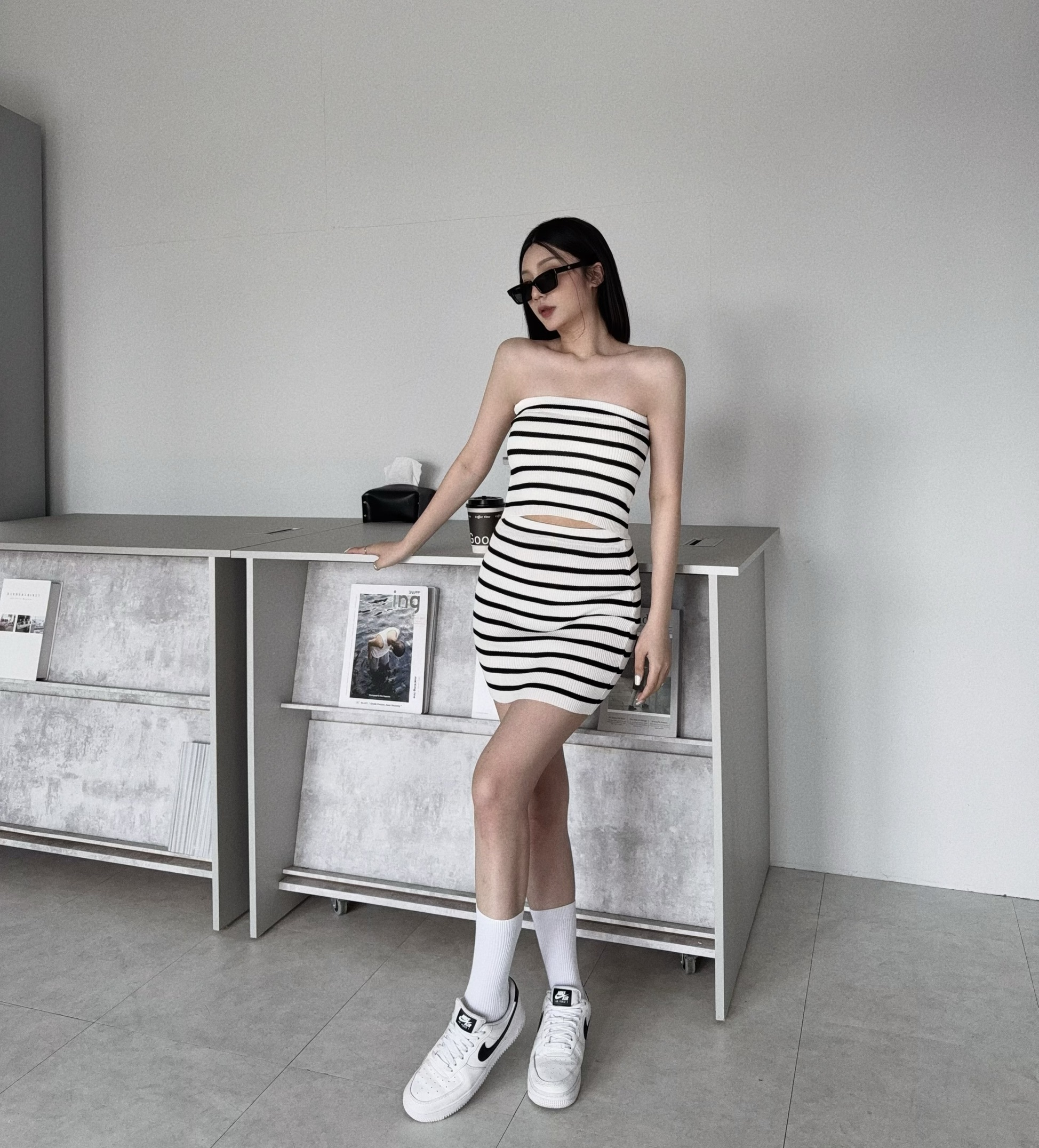 458『選品』辣妹條紋針織短裙套裝 (4)