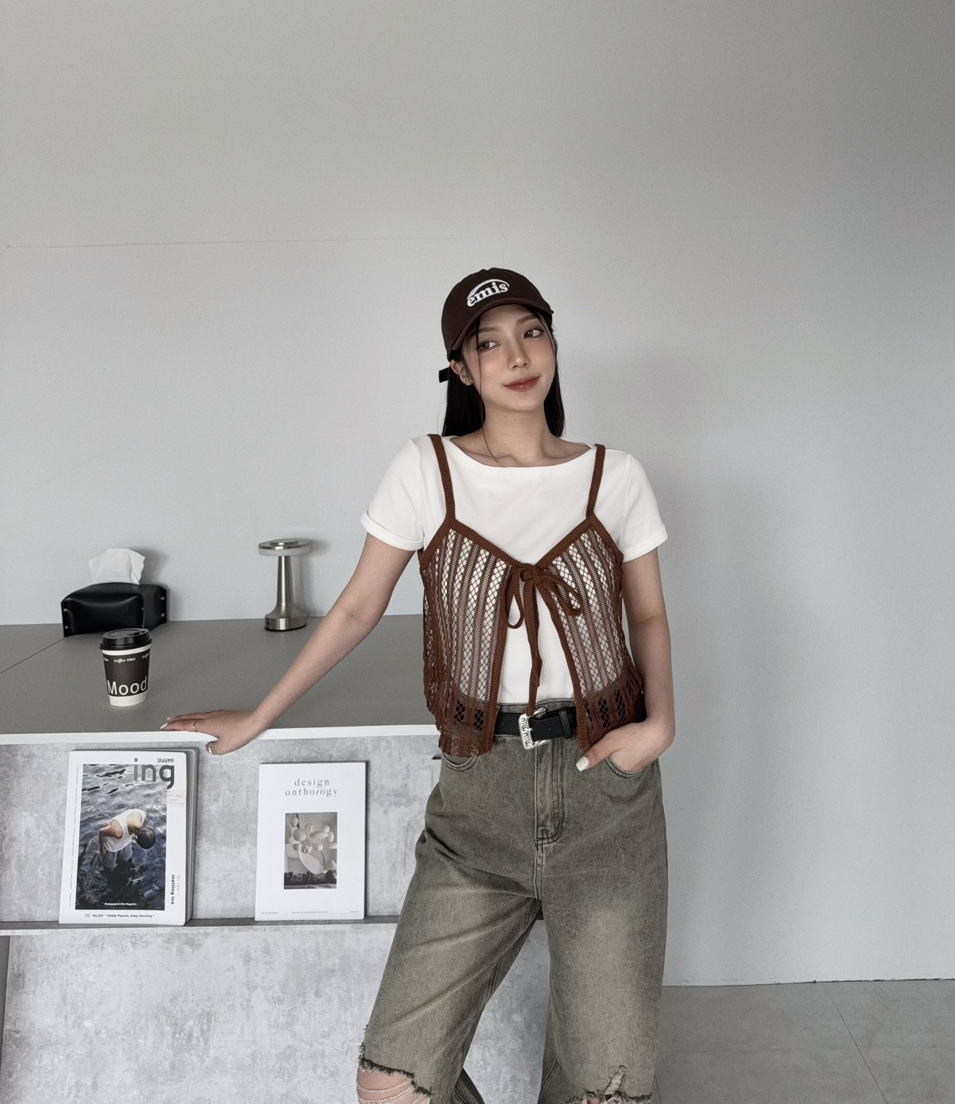 6113『選品』韓系疊穿鏤空綁帶背心 (2)