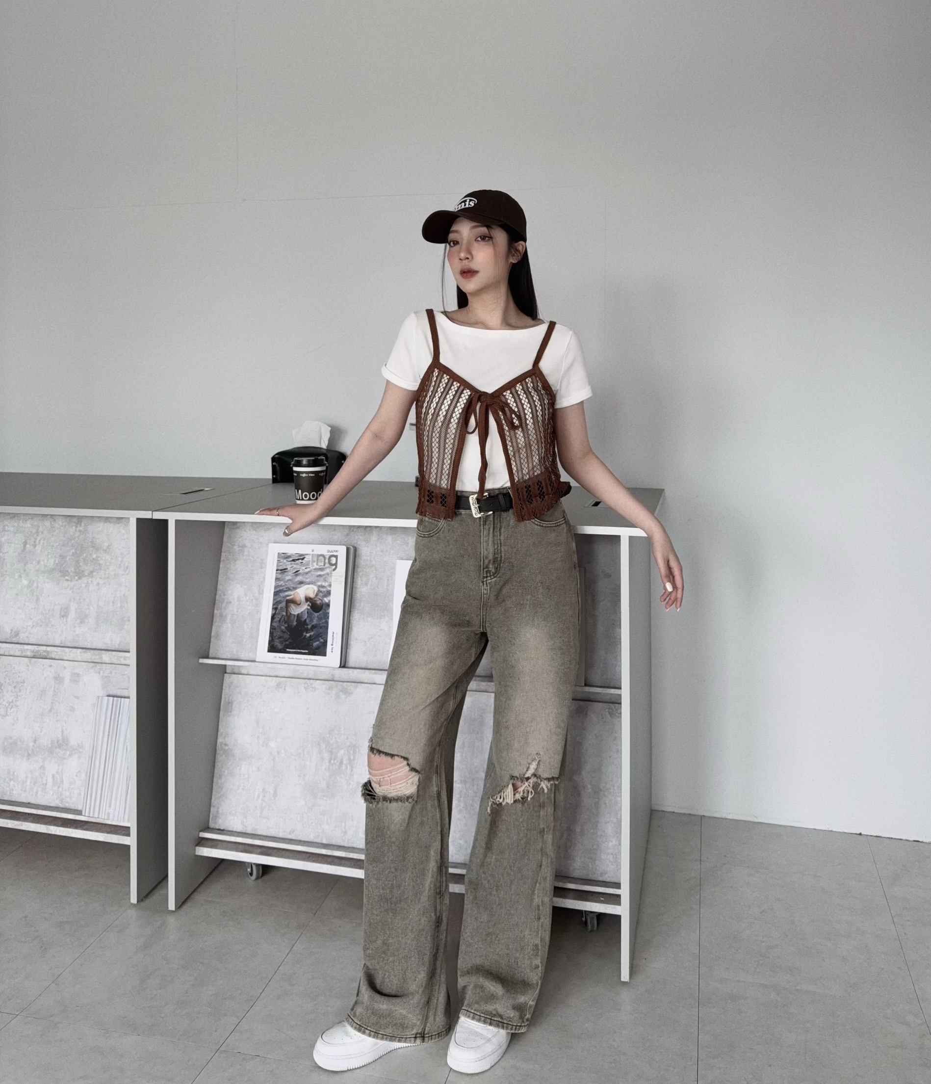 6113『選品』韓系疊穿鏤空綁帶背心