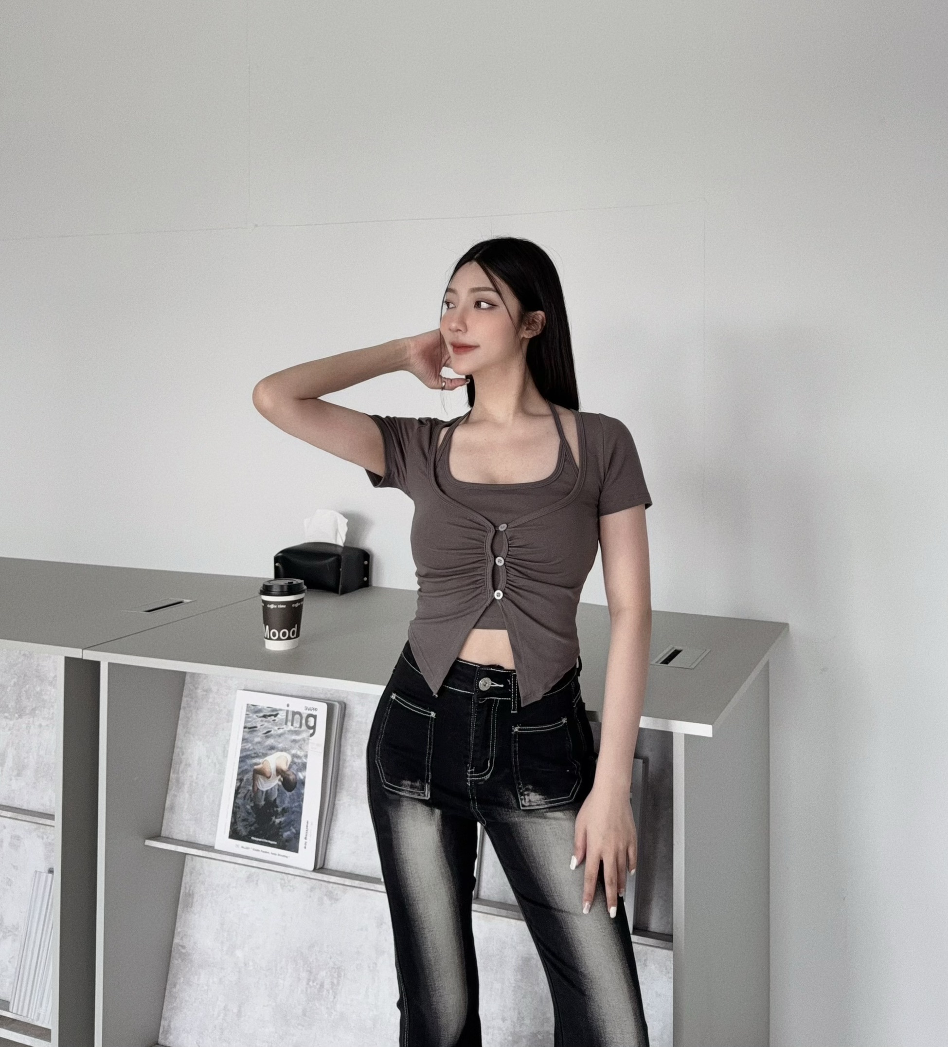 2129『選品』純欲掛脖真兩件短袖上衣 (2)