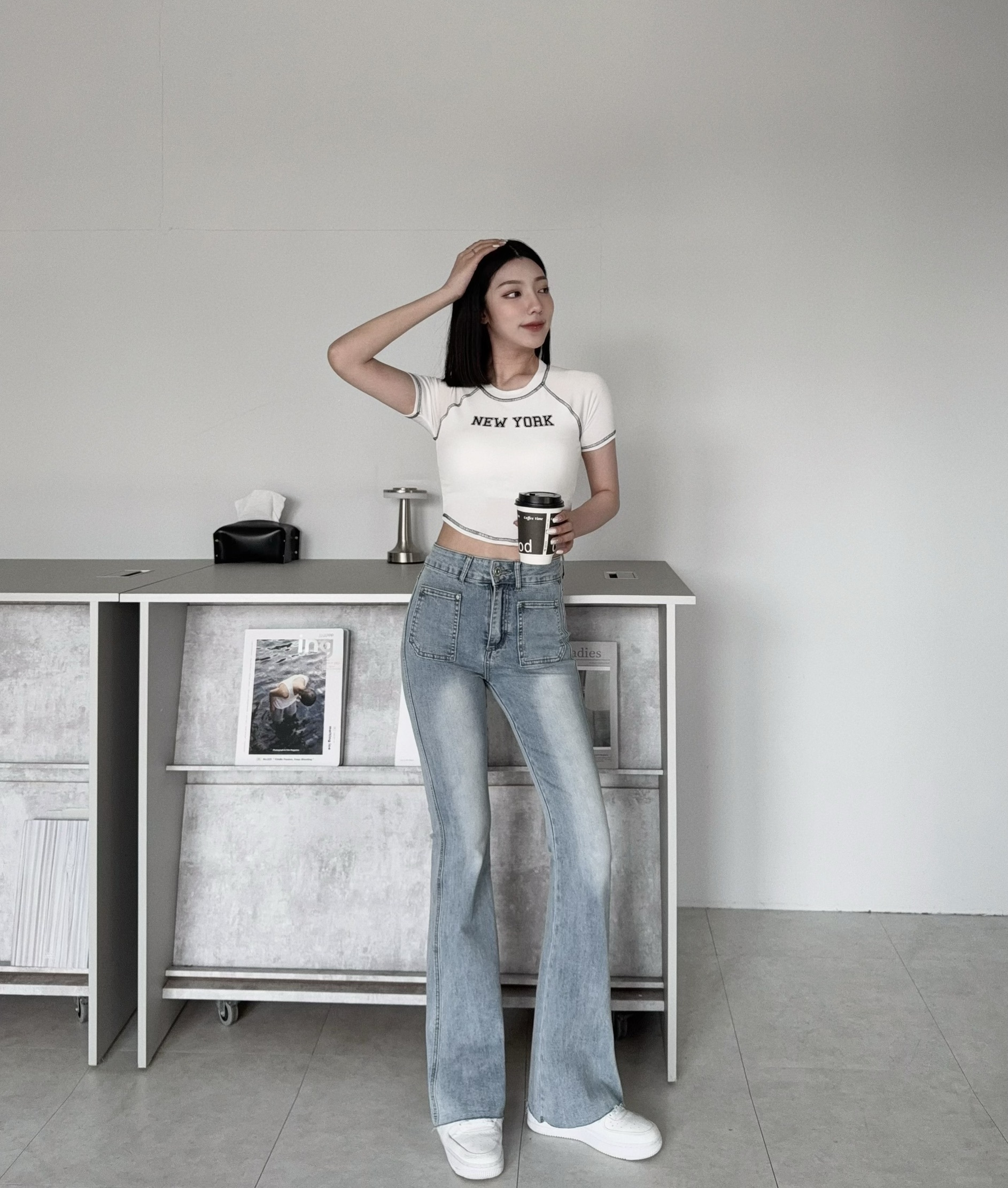 9080『選品』時髦刷白毛邊牛仔喇叭褲 (2)