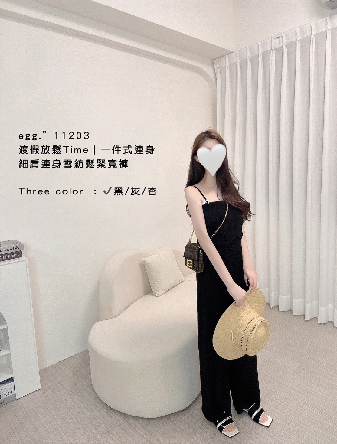 11203 渡假放鬆Time一件式連身細肩雪紡鬆緊寬褲 (4)