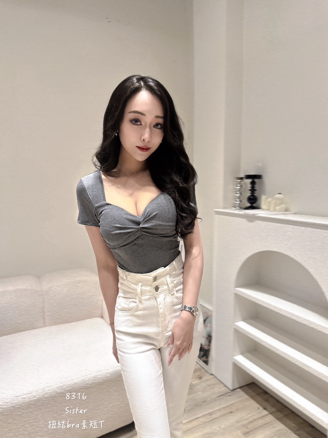 8316紐結bra素短T (5)