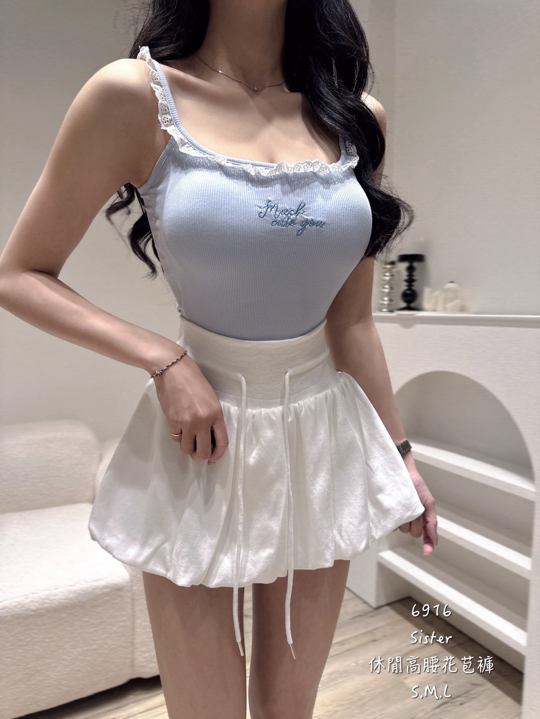 6916休閒高腰花苞裙 (2)