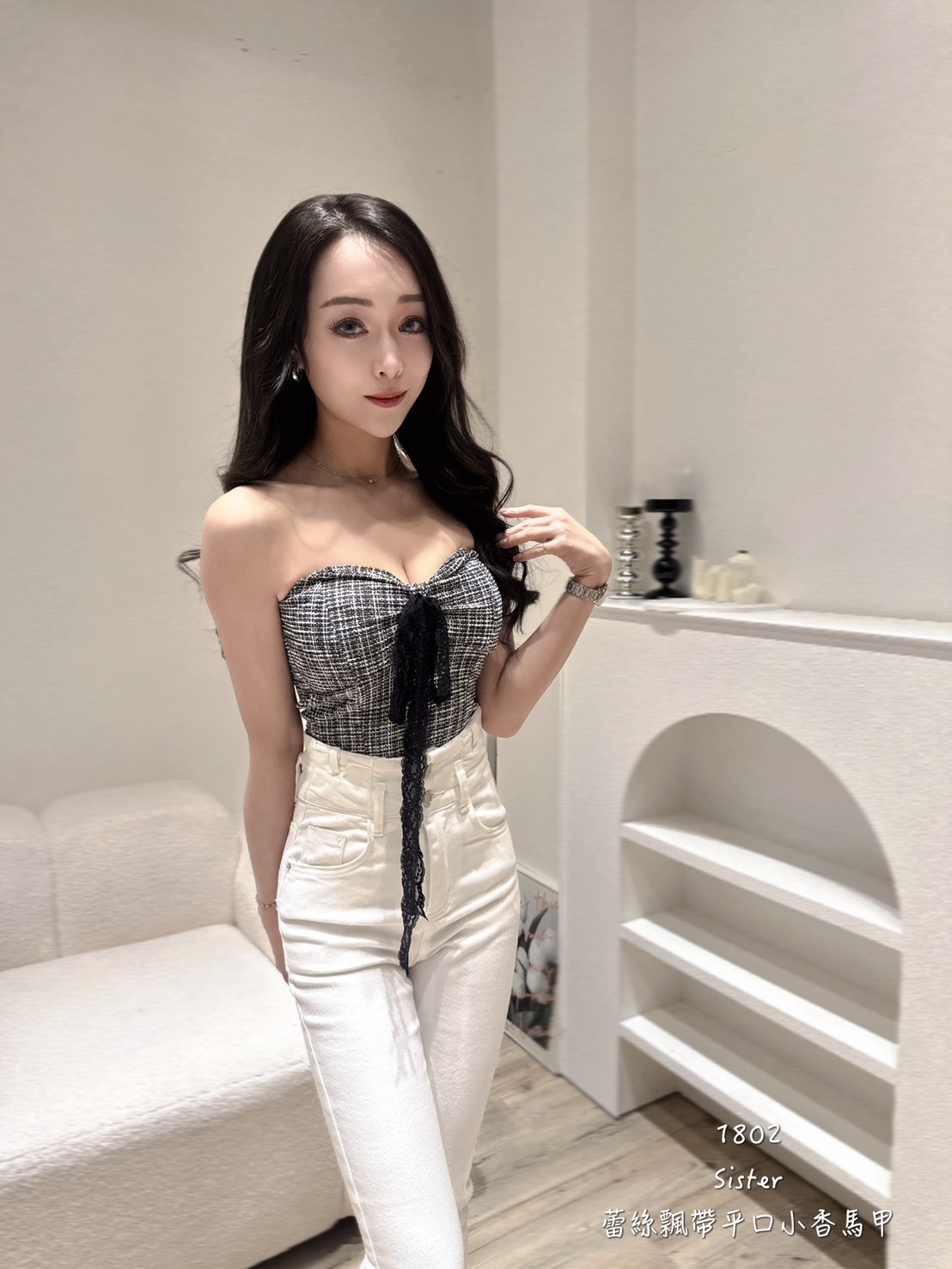 1802蕾絲飄帶平口小香馬甲 (4)