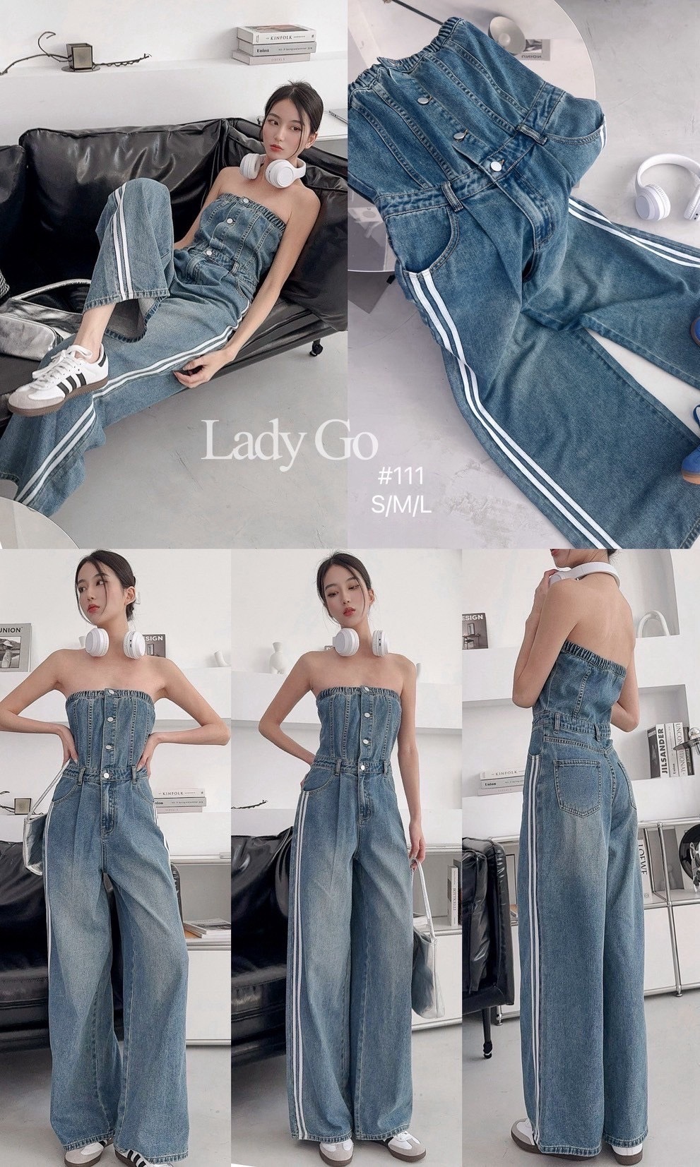 #111訂製款-率性平口排扣側邊條連身寬褲