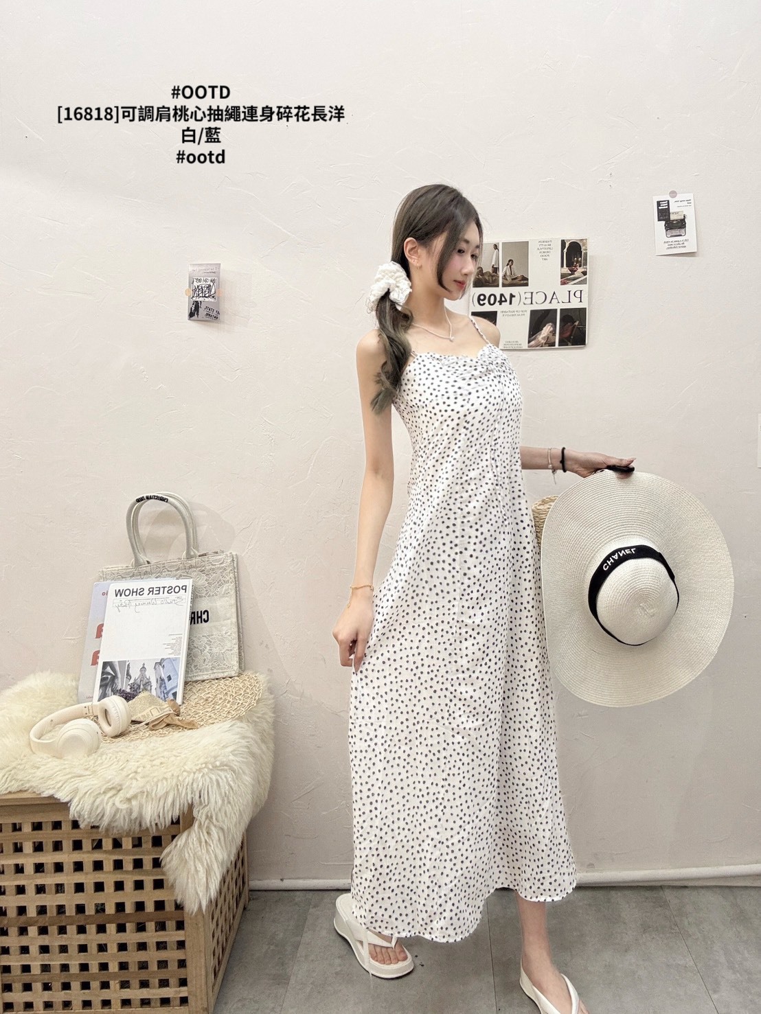 [16818]可調肩桃心抽繩連身碎花長洋 (4)