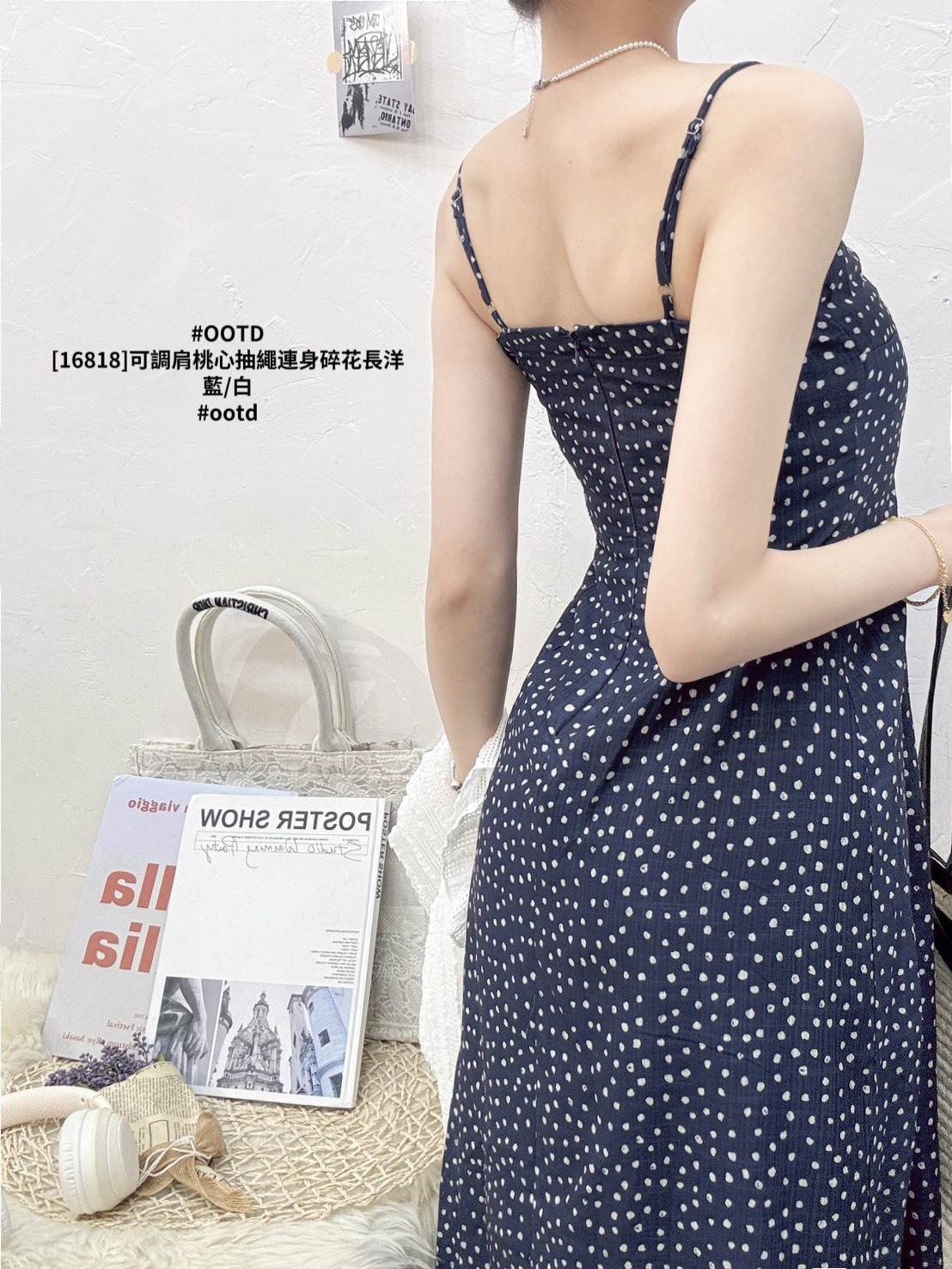 [16818]可調肩桃心抽繩連身碎花長洋 (8)